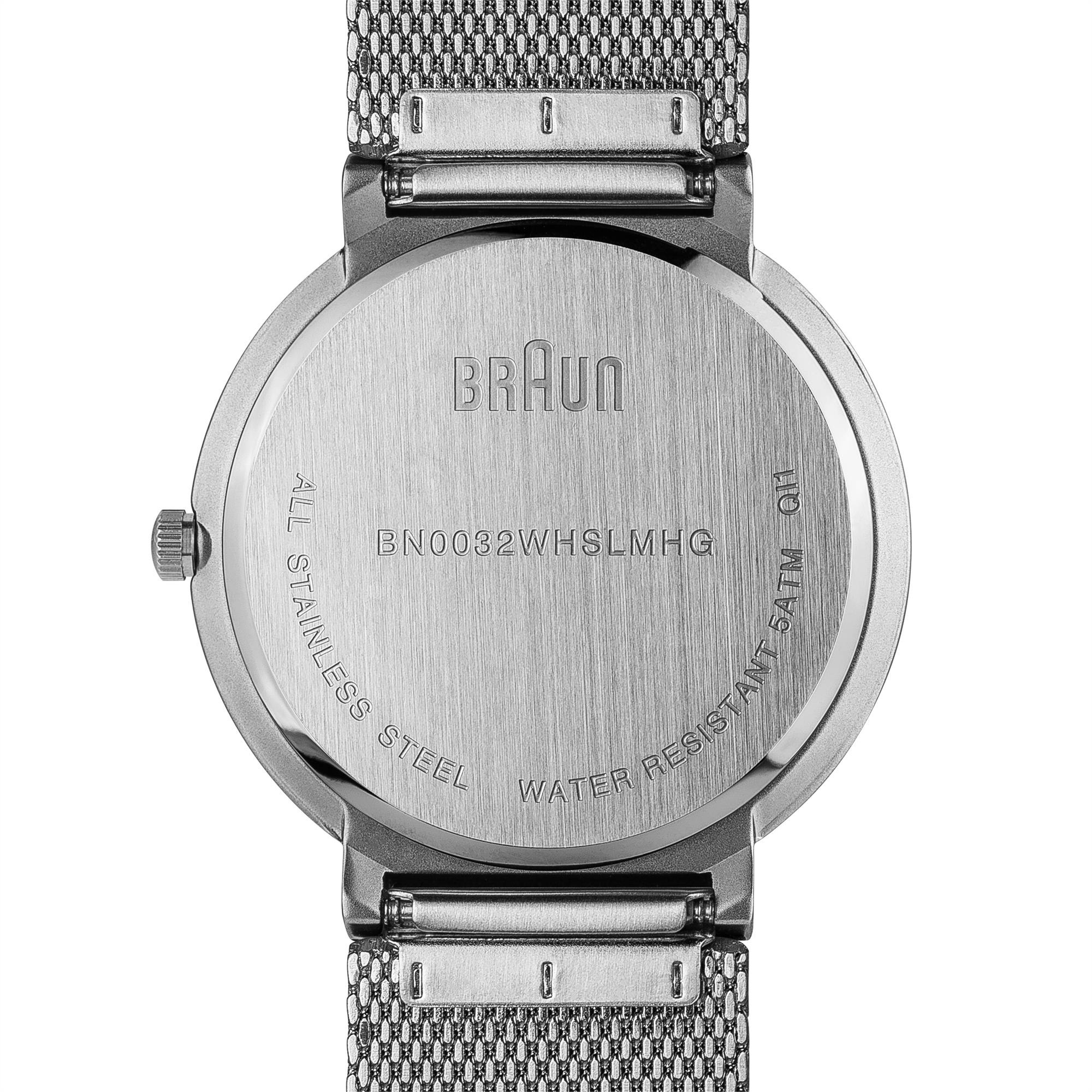 Braun Quartz Classic White Dial Stainless Steel Strap Men's Watch BN0032WHSLMHG