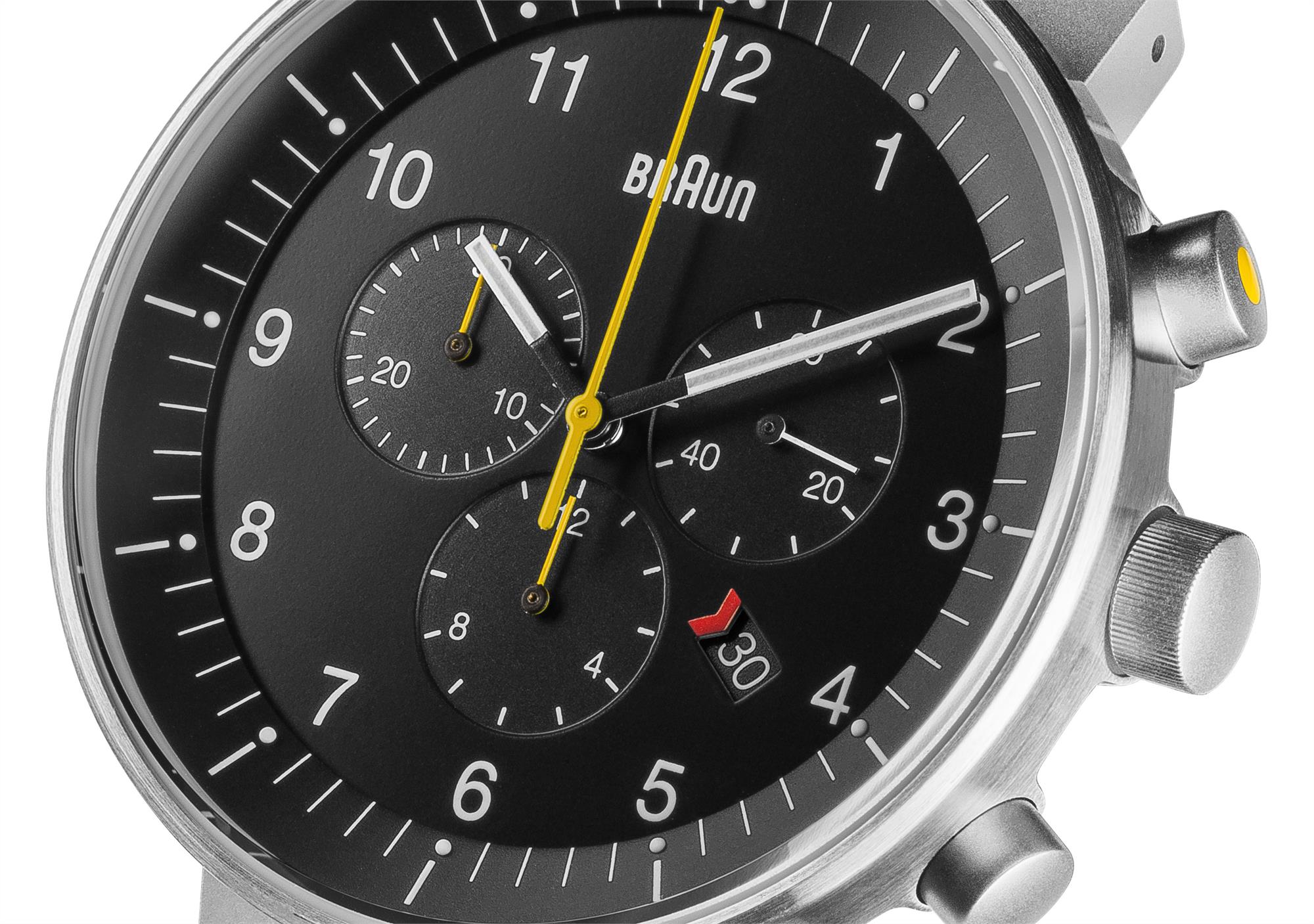 Braun Prestige Quartz Black Dial Black Leather Strap Men’s Watch BN0095SLG