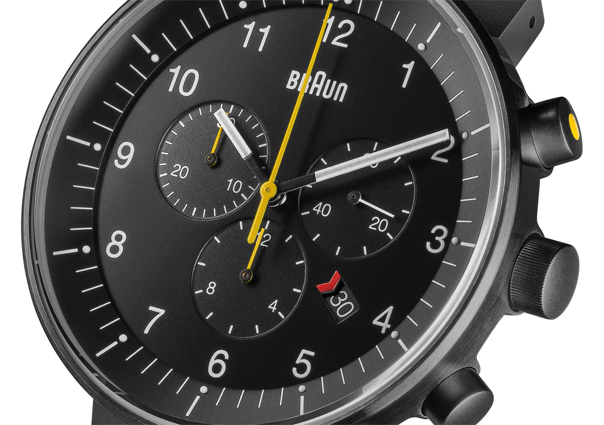 Braun Prestige Quartz Black Dial Black Leather Strap Men's Watch BN0095BKG