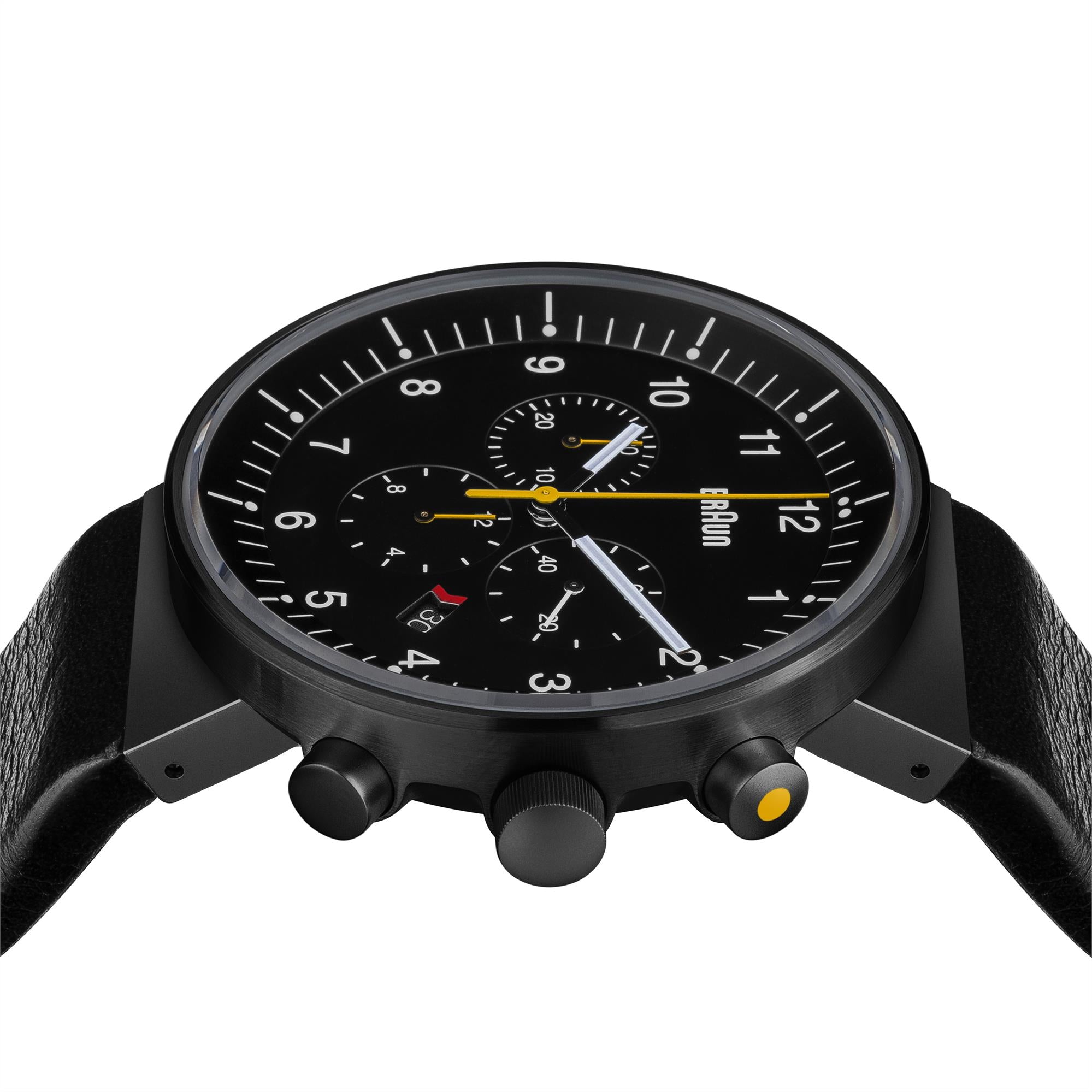 Braun Prestige Quartz Black Dial Black Leather Strap Men's Watch BN0095BKG