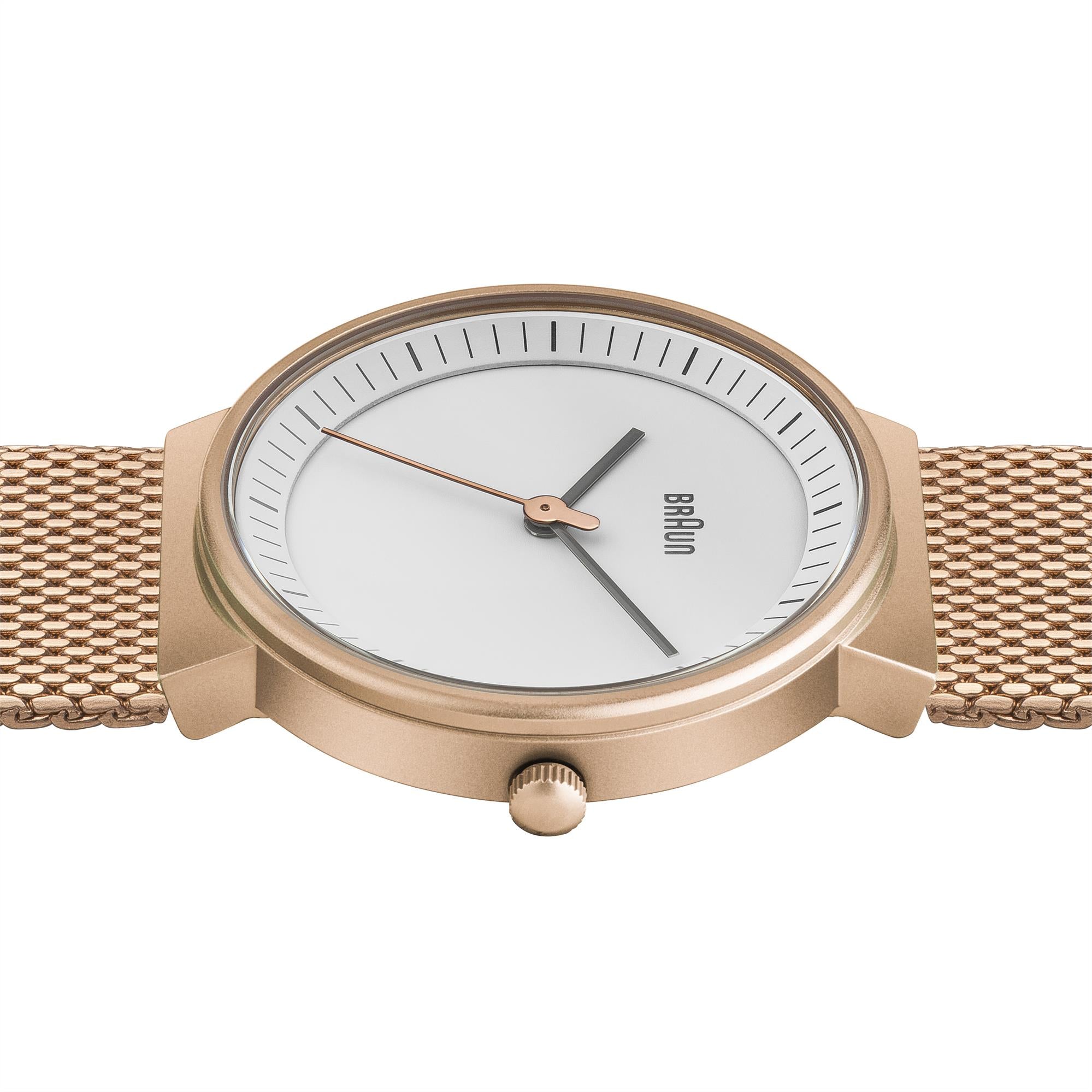 Braun Classic Quartz White Dial Rose Gold Mesh Strap Ladies Watch BN0031RGMHL