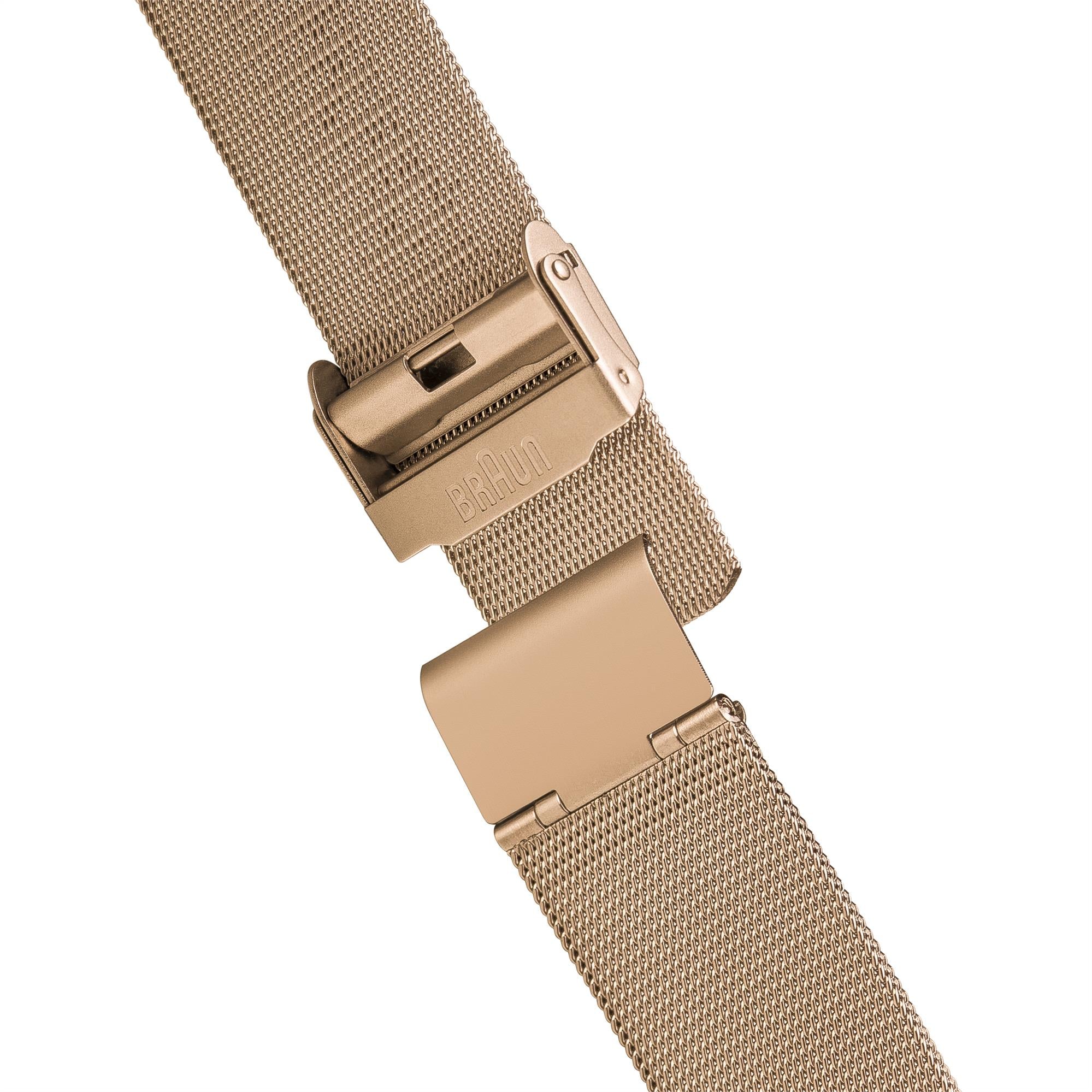 Braun Classic Quartz White Dial Rose Gold Mesh Strap Ladies Watch BN0031RGMHL