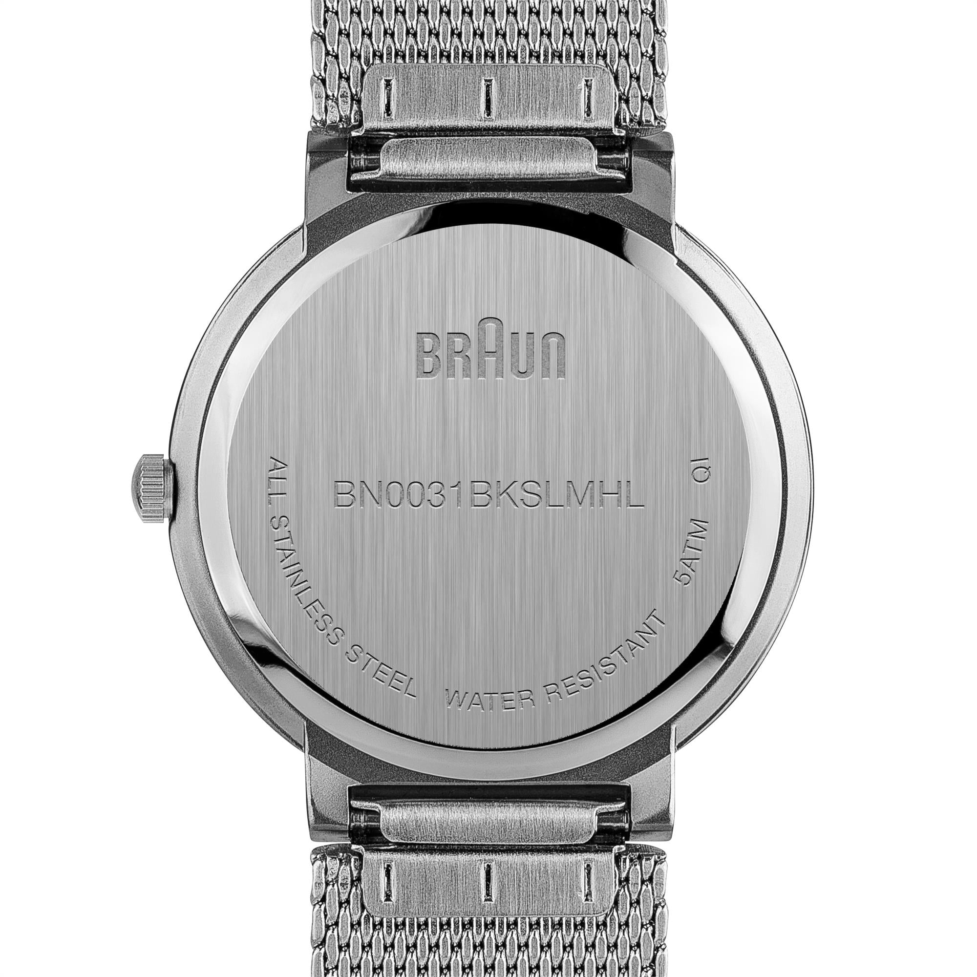 Braun Classic Quartz Black Dial Steel Mesh Strap Ladies Watch BN0031BKSLMHL