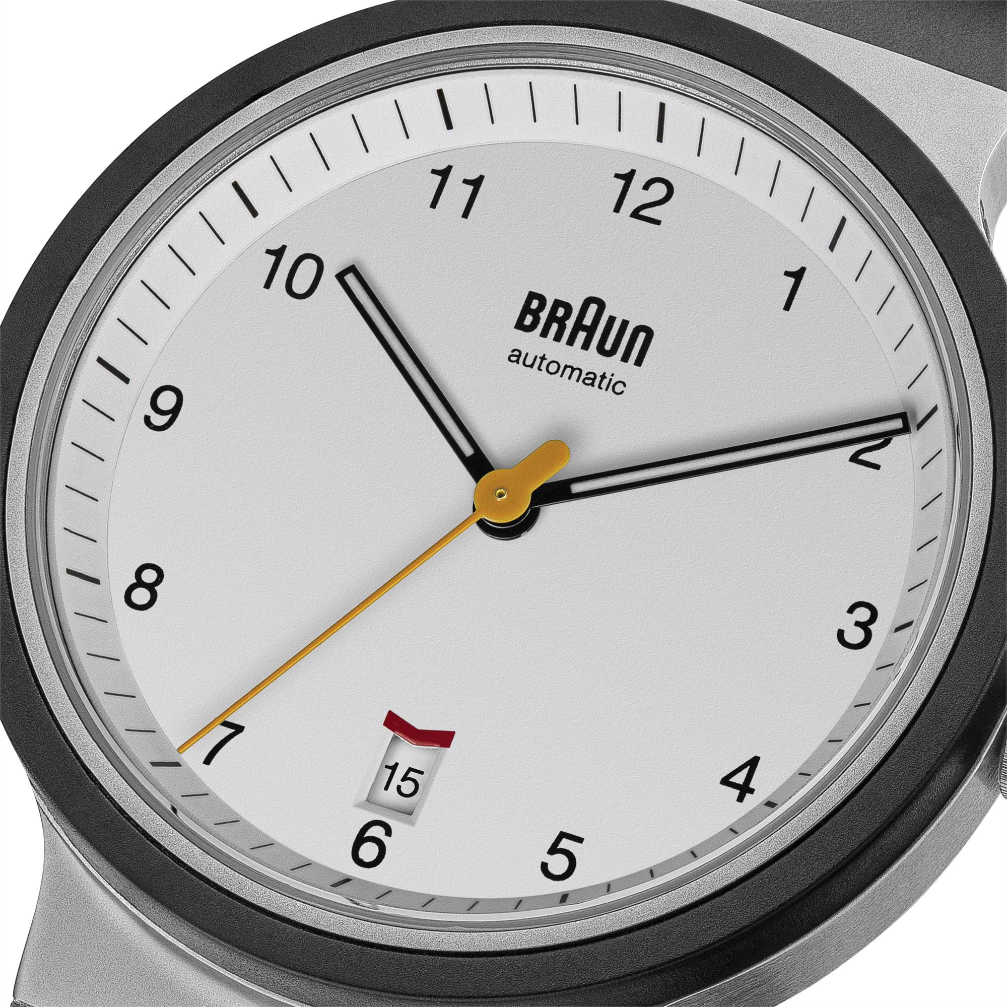 Braun Prestige Automatic White Dial Black Rubber Strap Men’s Watch BN0278WHBKG
