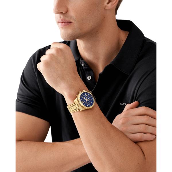 Michael Kors Lexington Chronograph Gold-Tone Stainless Steel Bracelet Blue Dial Men's Watch MK9153