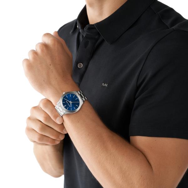 Michael Kors Slim Runway Stainless Steel Blue Dial Men's Watch and Saffiano Leather Wallet Gift Set MK1060SET