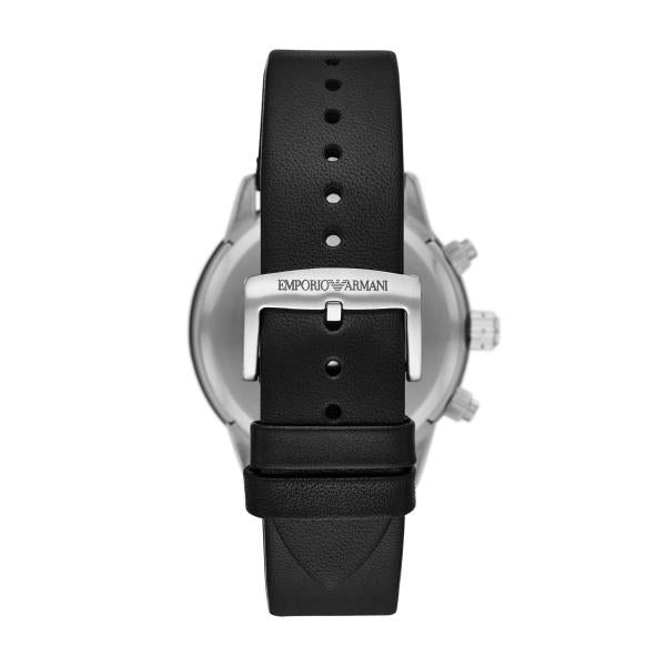 Emporio Armani Mario Chronograph Quartz Black Dial Leather Strap Men's Watch AR11243