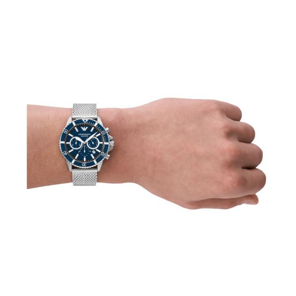 Emporio Armani Chronograph Blue Dial Stainless Steel Mesh Bracelet Men's Watch AR11587