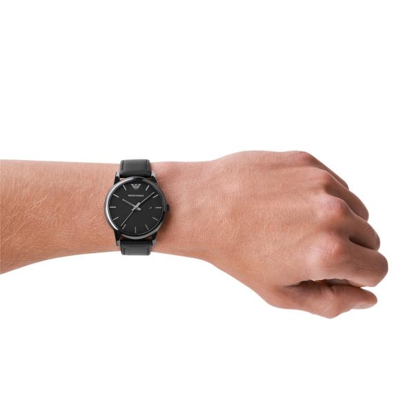 Emporio Armani Classic Black Dial Black Leather Strap Men's Watch AR1732