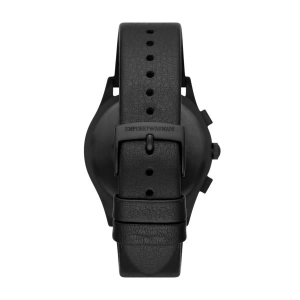 Emporio Armani Chronograph Black Leather Strap Black Dial Men's Watch and Bracelet Gift Set AR80070SET