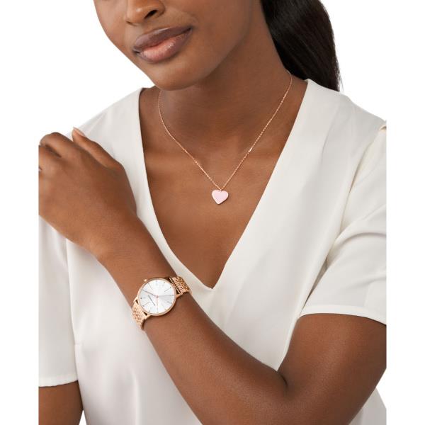 Armani Exchange Quartz Silver Sunburst Dial Steel Strap Women's Watch and Necklace Set AX7145SET