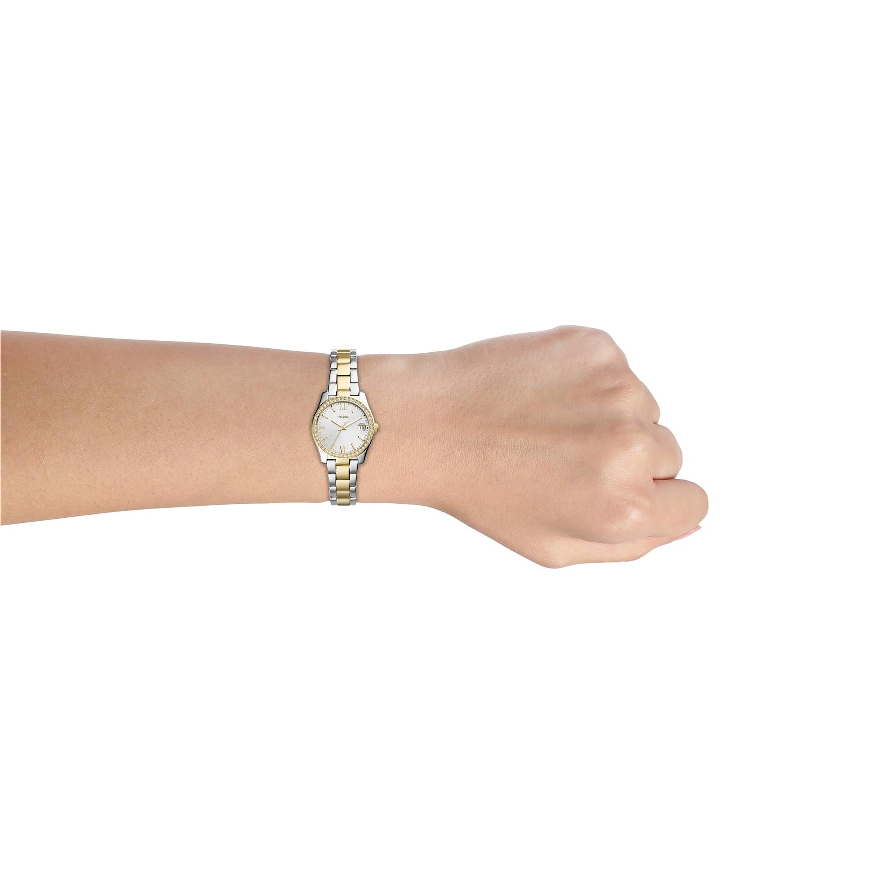 Fossil Scarlette Mini Two-Tone Stainless Steel Bracelet Gold Dial Women's Watch ES4319