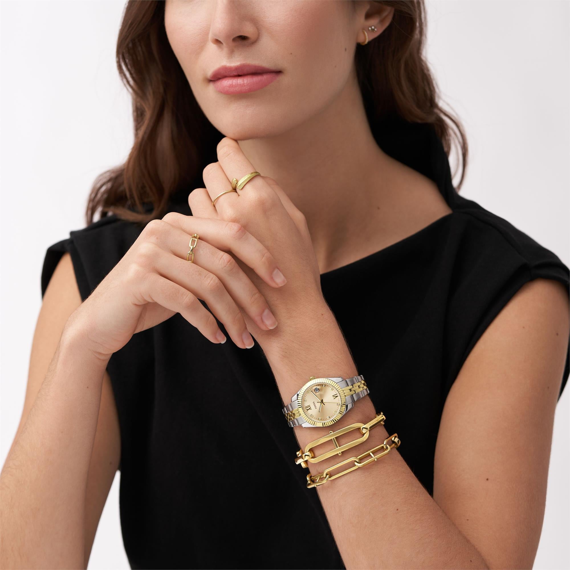 Fossil Scarlette Mini Two-Tone Stainless Steel Bracelet Gold Dial Women's Watch ES4949