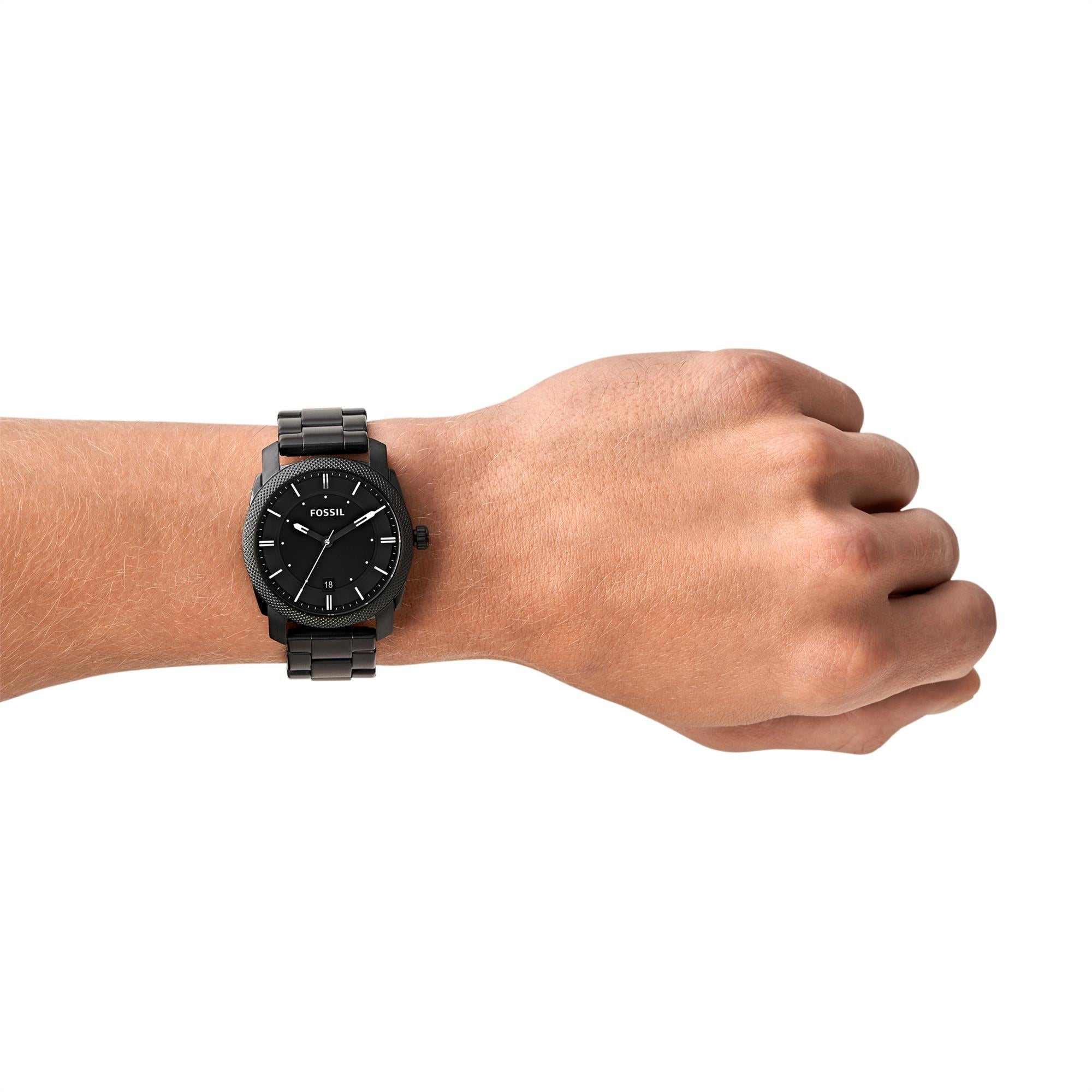 Fossil Machine Black Stainless Steel Bracelet Black Dial Men's Watch FS4775