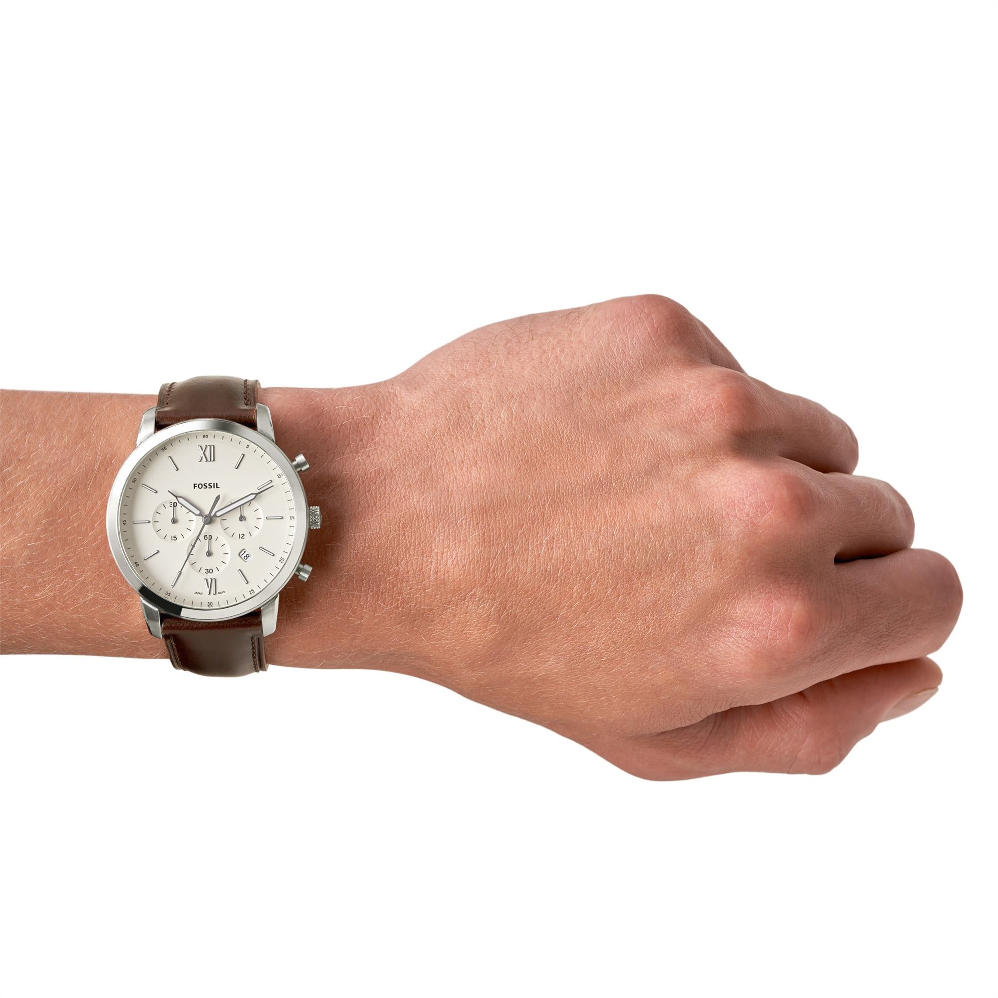 Fossil Neutra Chronograph Brown Leather Strap Cream Dial Men's Watch FS5380