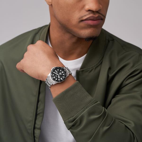 Fossil Blue Dive Black Dial Steel Strap Men's Watch FS6032