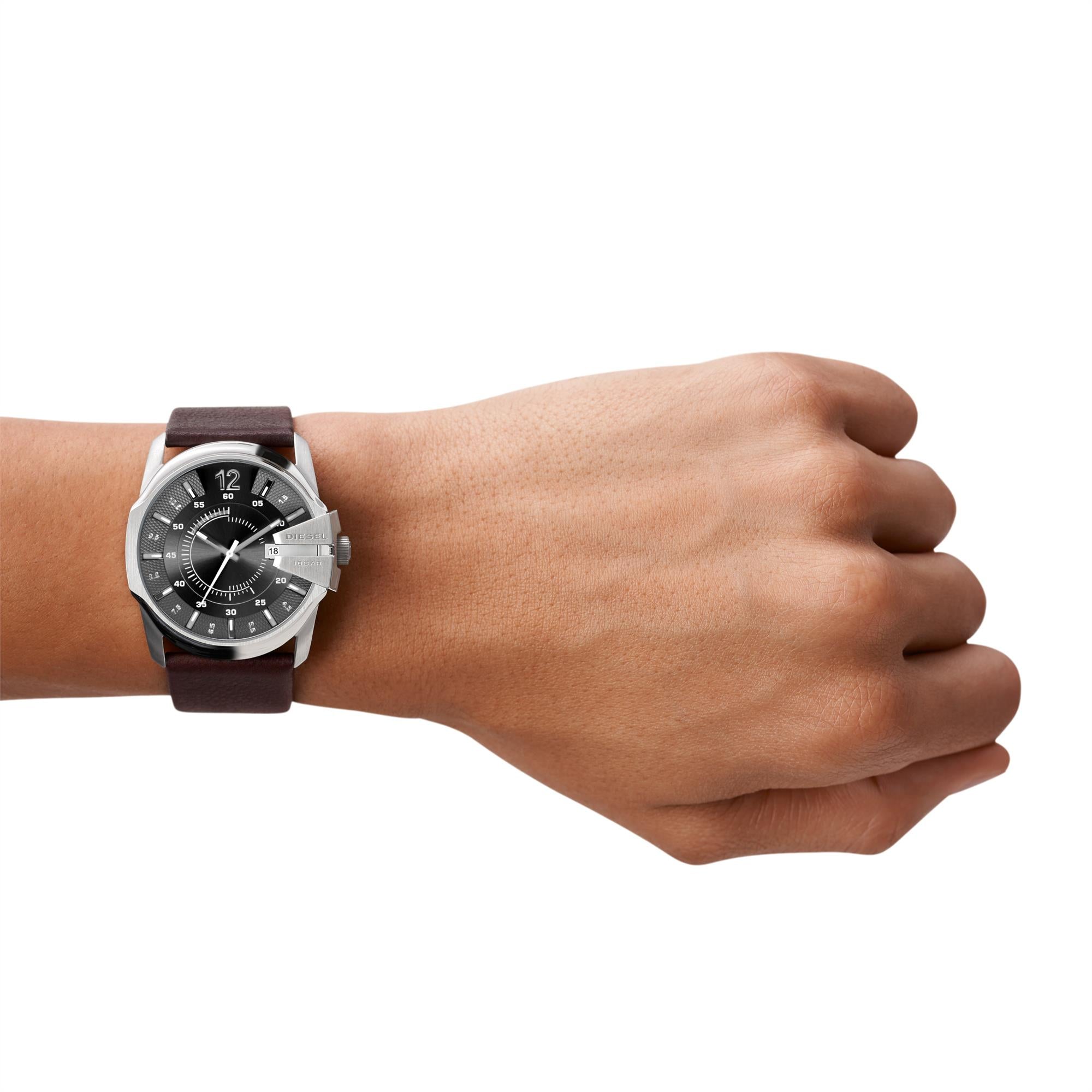Diesel Master Chief Brown Leather Strap Black Dial Men's Watch DZ1206