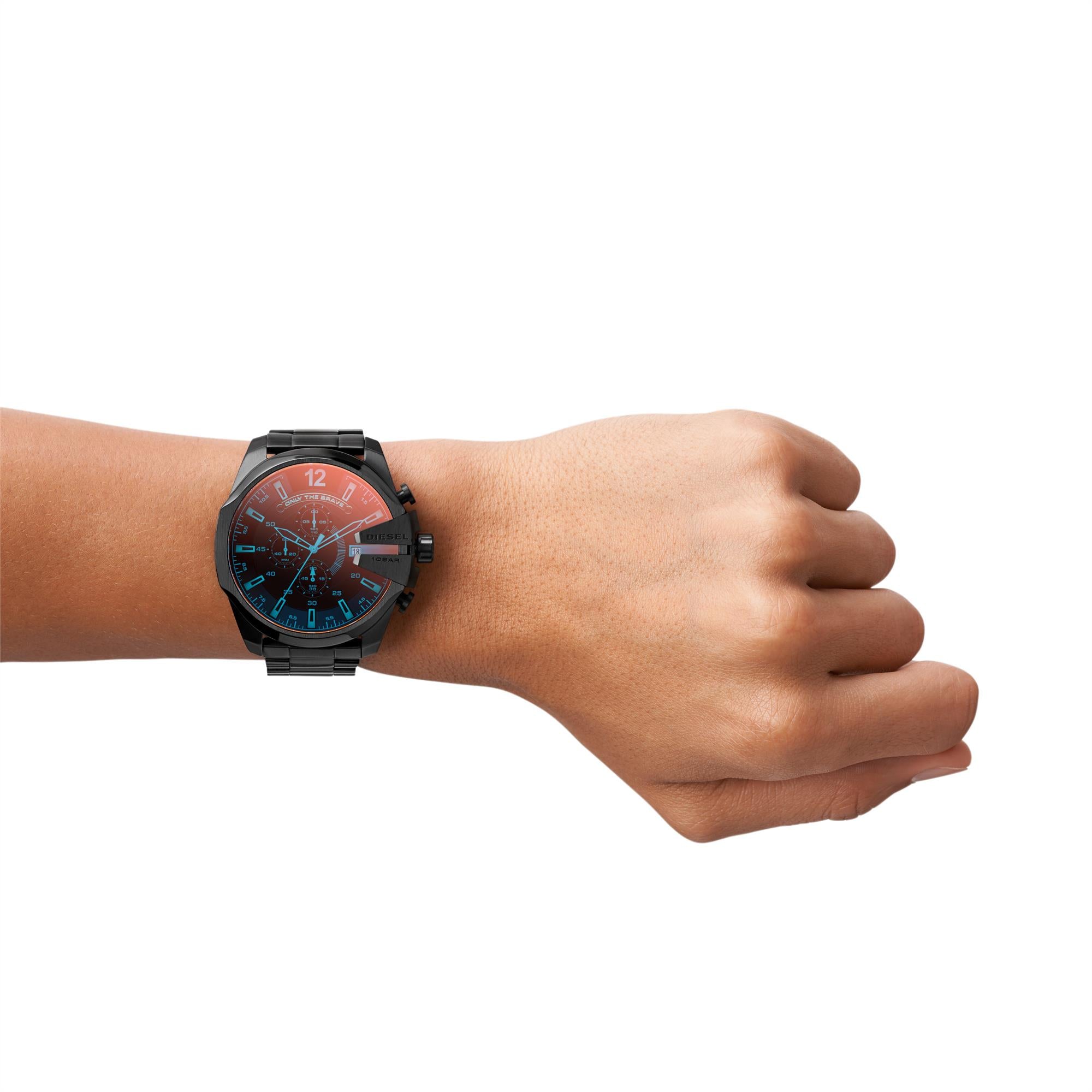 Diesel Mega Chief Chronograph Black Dial Steel Strap Men's Watch DZ4318