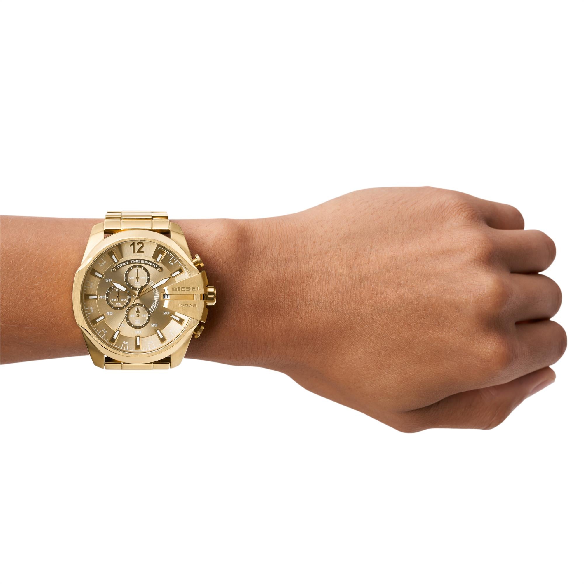 Diesel Mega Chief Chronograph Gold-Tone Stainless Steel Gold Dial Men's Watch DZ4360