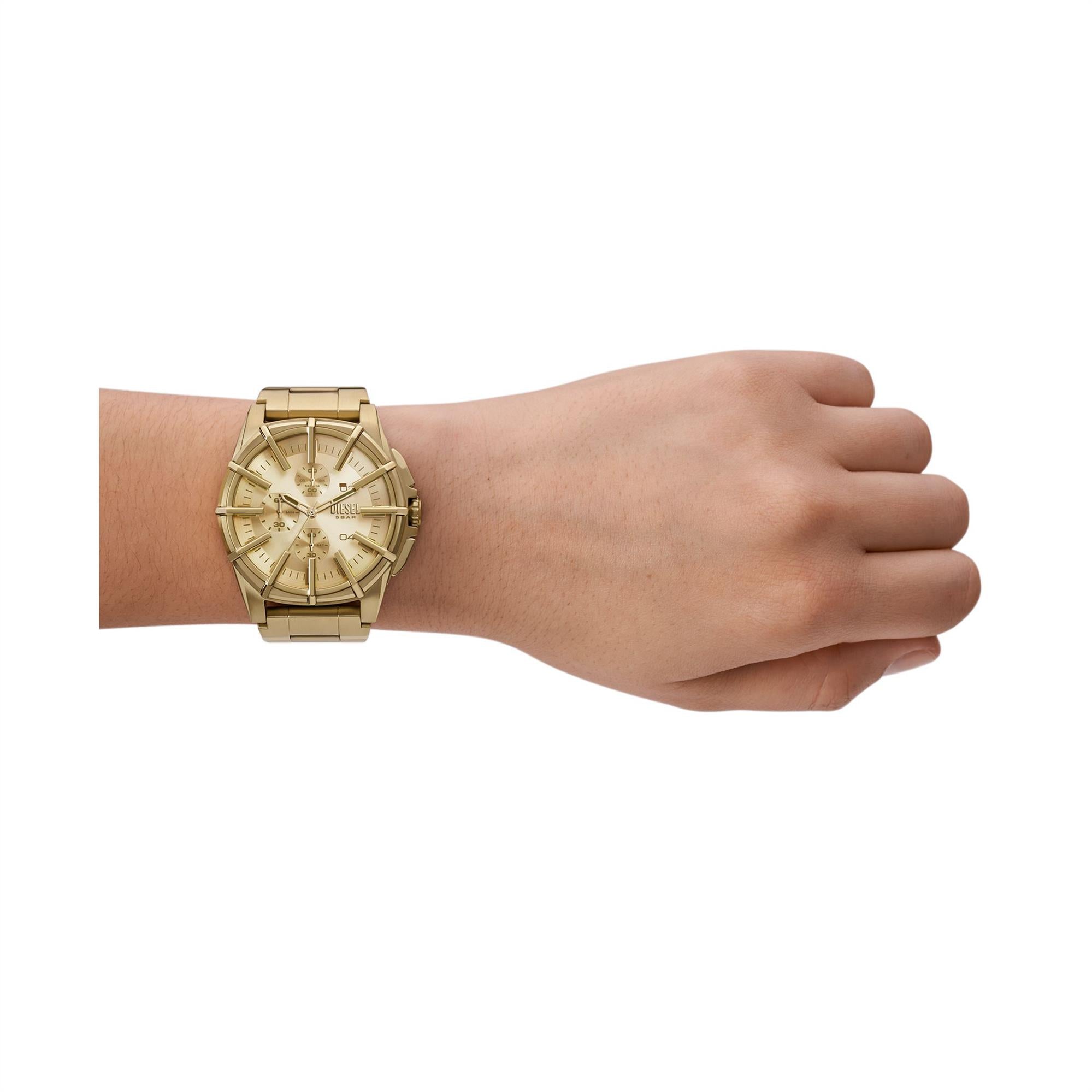 Diesel Framed Chronograph Gold Sunray Dial Steel Strap Men's Watch DZ4659