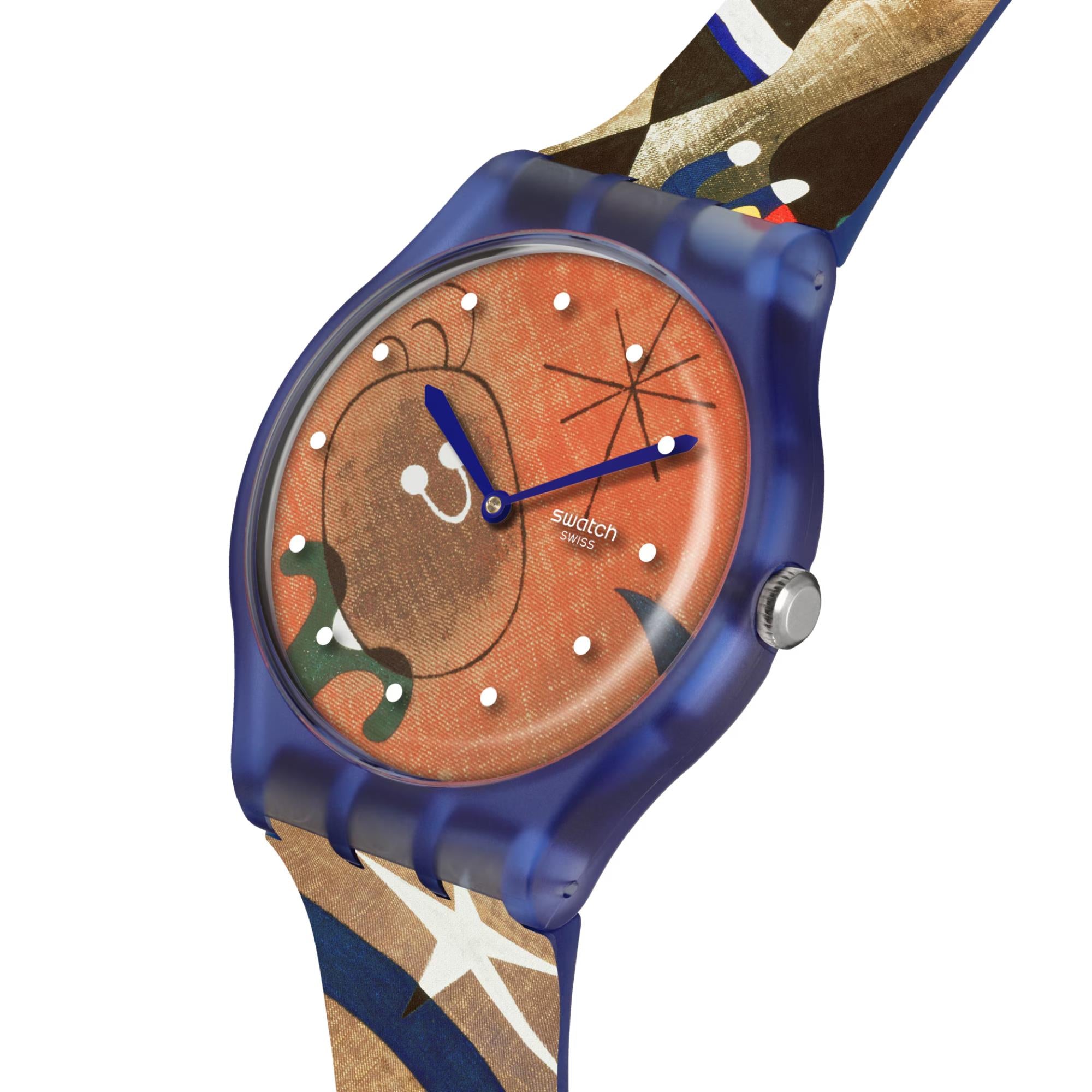 Swatch Miro's Women & Bird in the Moonlight Blue Dial Silicone Strap Unisex Watch SO29Z136C