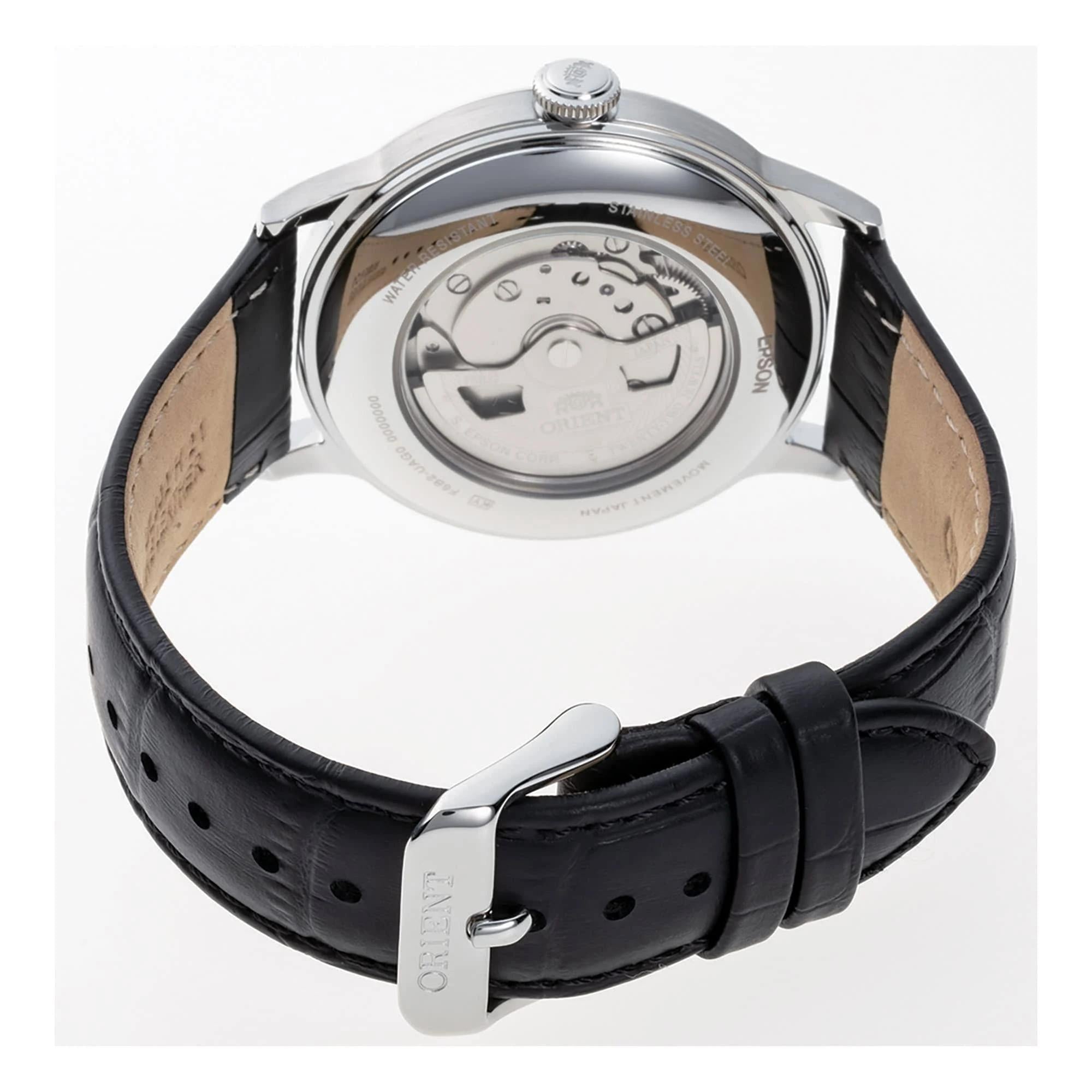 Orient Bambino Ex-Display Automatic Day & Date White Dial Black Leather Strap Men's Watch RA-AK0701S10B