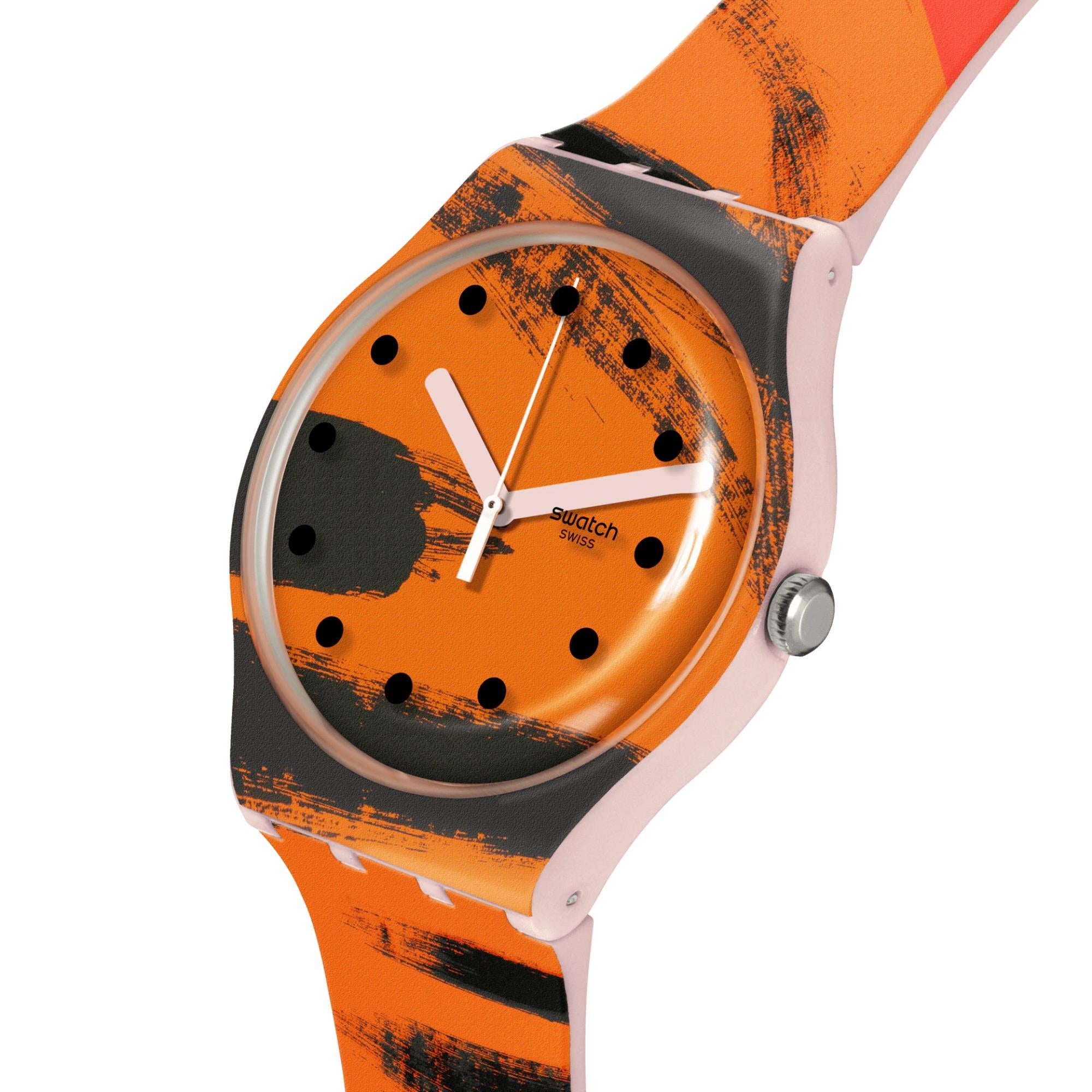 Swatch Barns-Graham's Orange and Red on Pink Silicone Strap Watch SUOZ362C