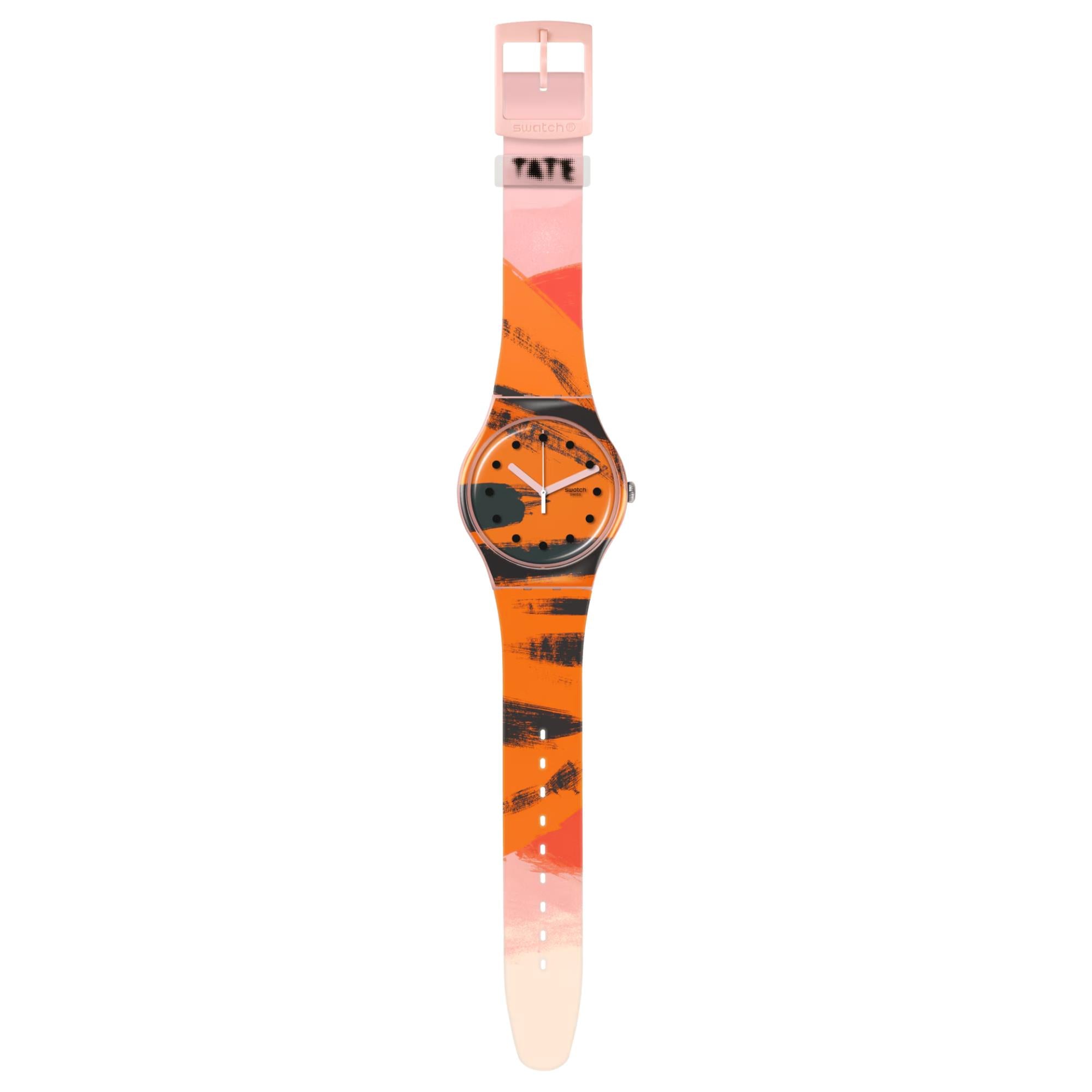 Swatch Barns-Graham's Orange and Red on Pink Silicone Strap Watch SUOZ362C