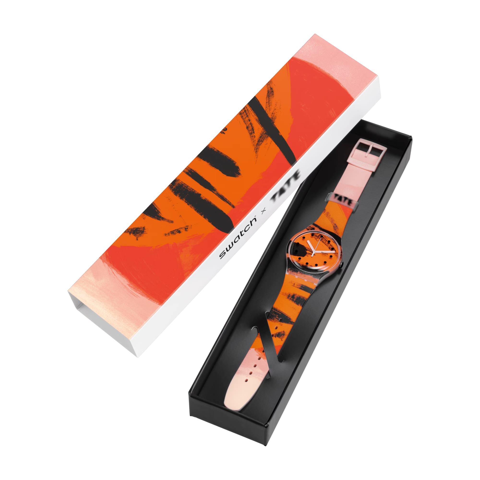 Swatch Barns-Graham's Orange and Red on Pink Dial Silicone Strap Unisex Watch SUOZ362C