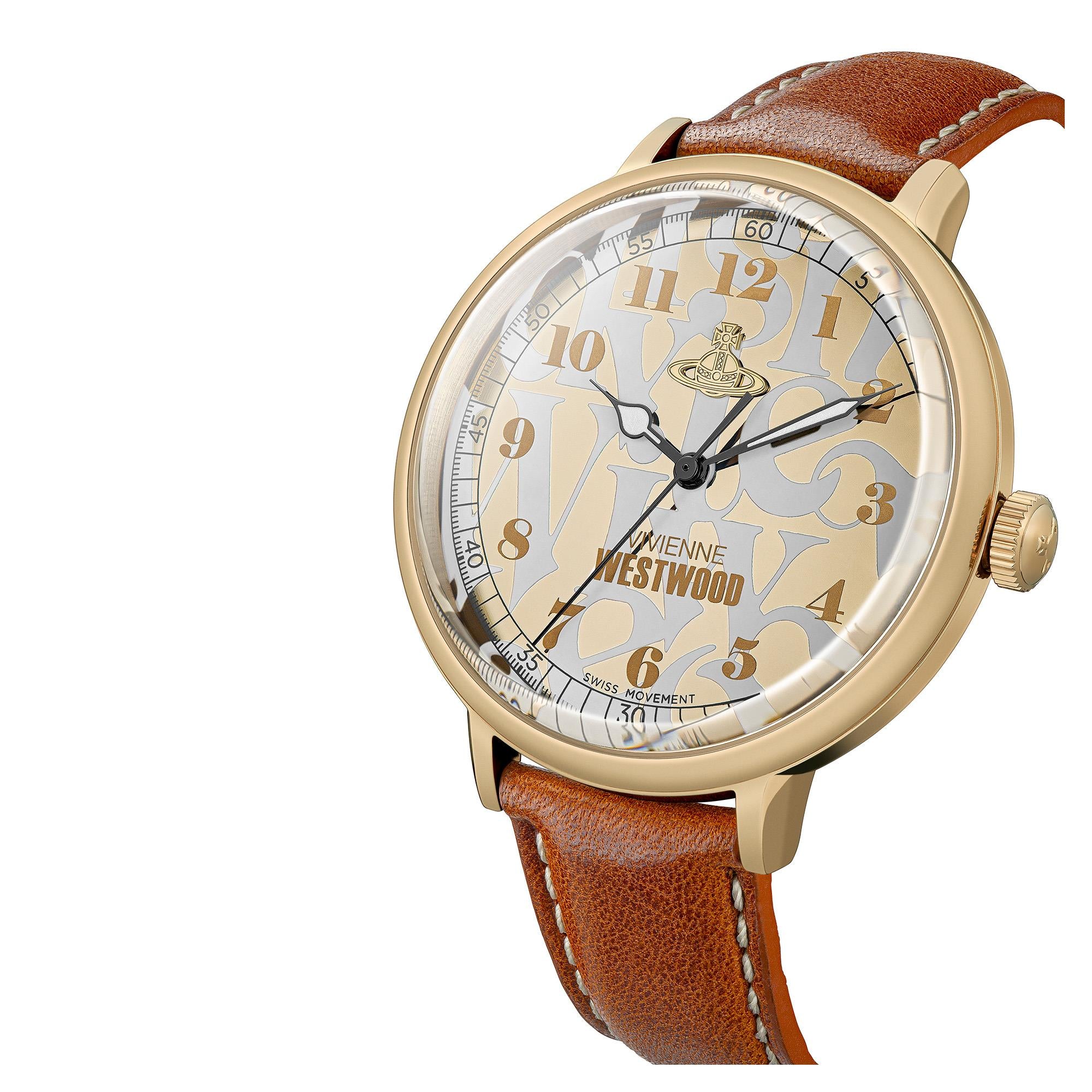 Vivienne Westwood Cavendish Quartz Gold Dial Leather Strap Ladies Watch VV299GDBR