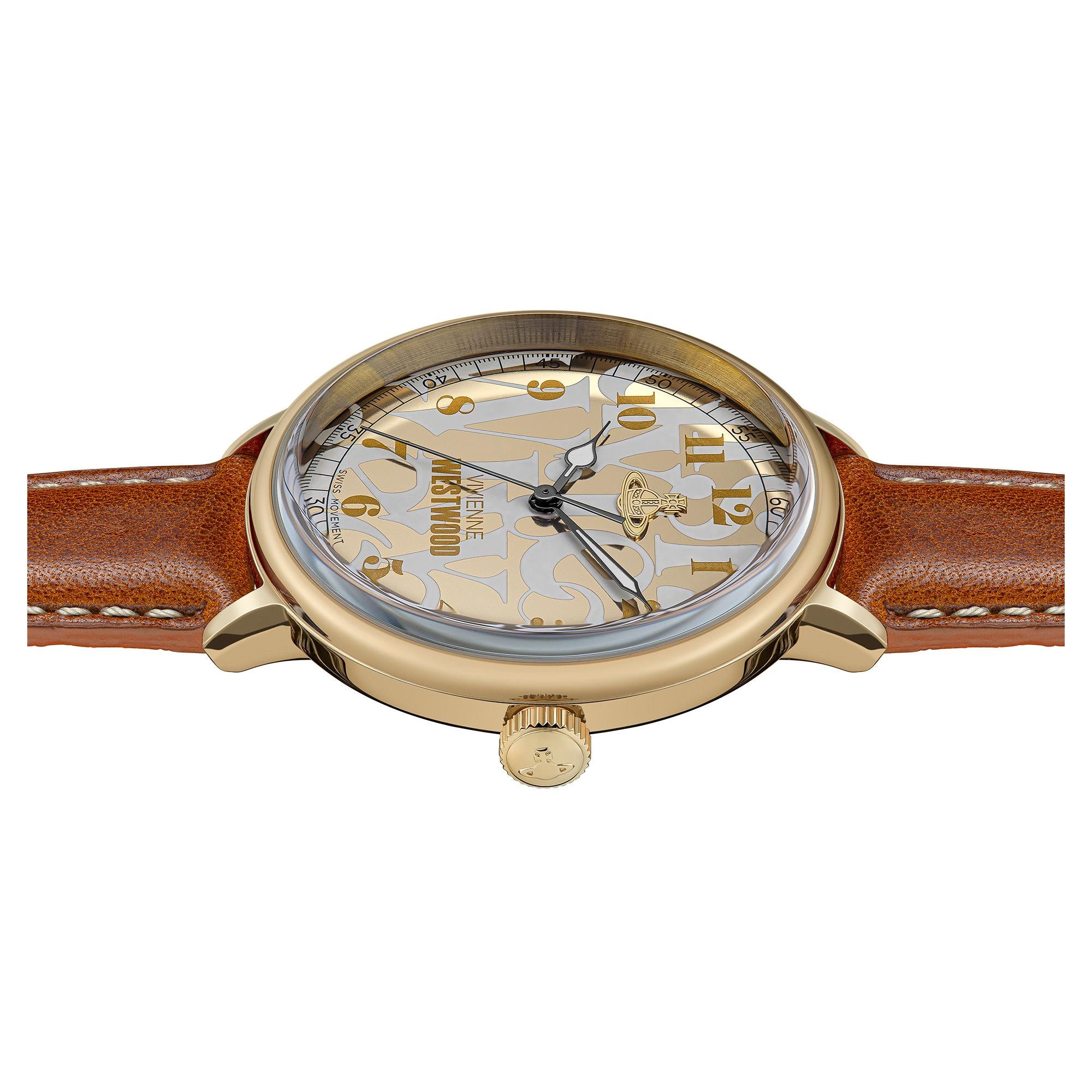 Vivienne Westwood Cavendish Quartz Gold Dial Leather Strap Ladies Watch VV299GDBR