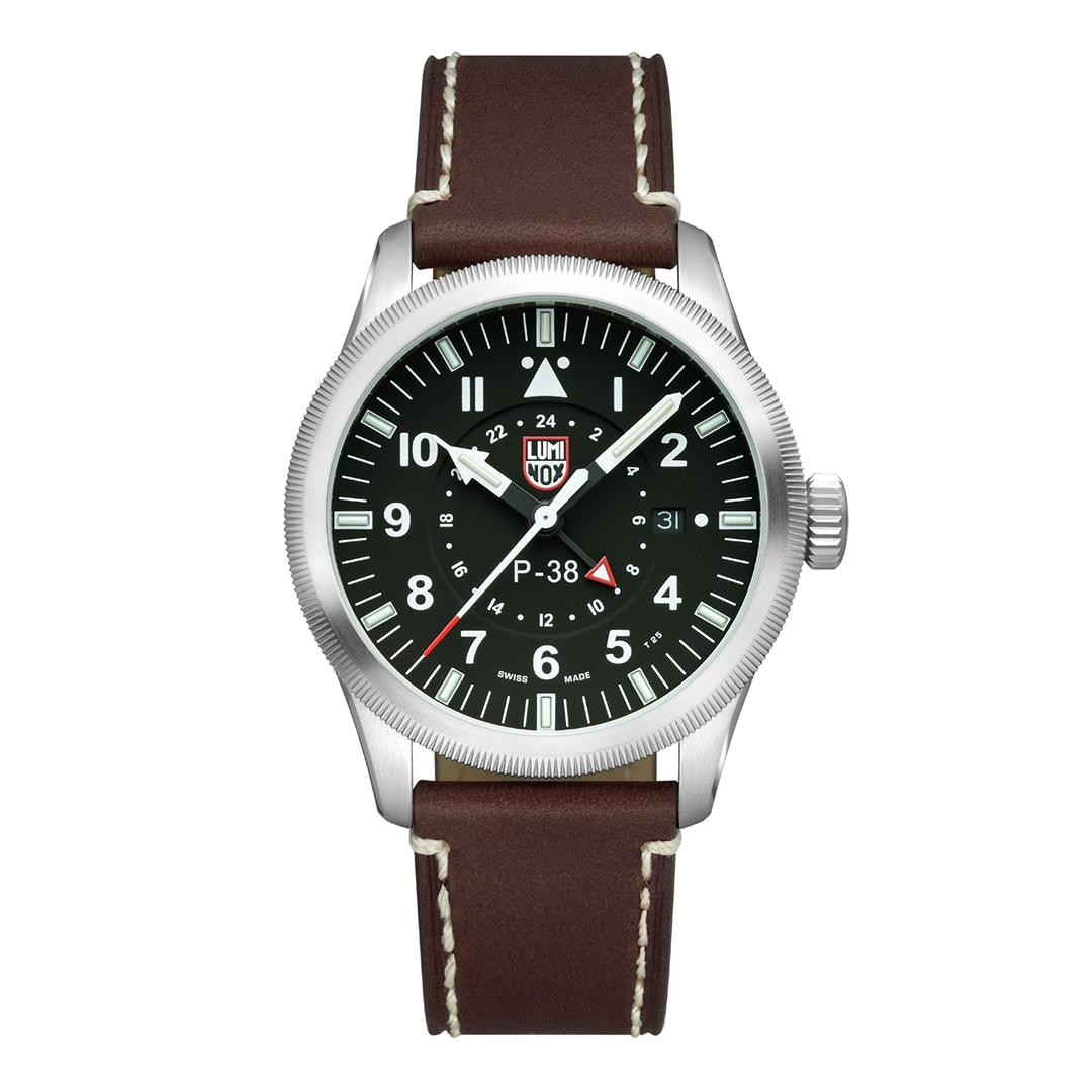 Luminox Air Pilot P-38 Lightning GMT Black Dial Brown Leather Strap Men’s Watch XA.9521