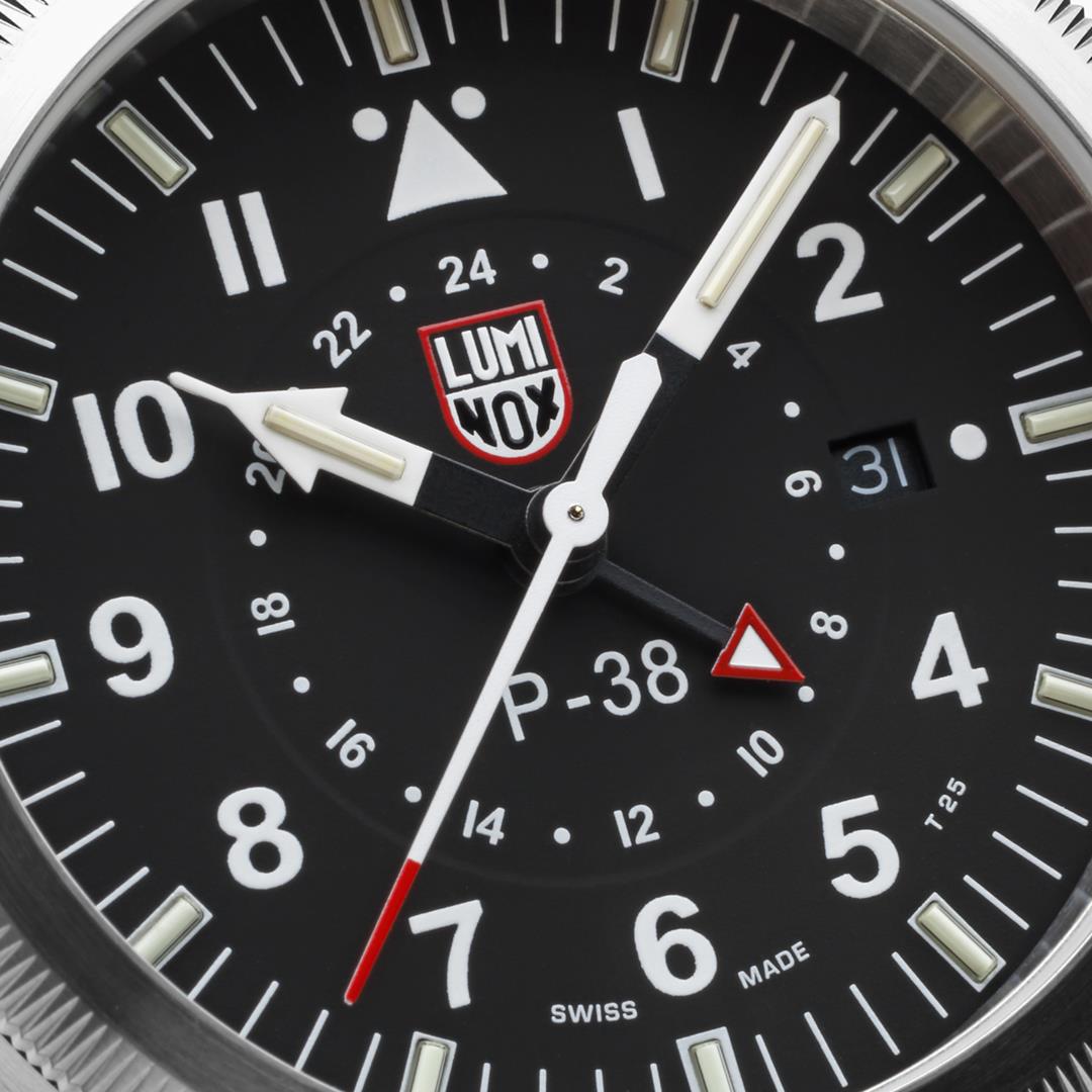 Luminox Air Pilot P-38 Lightning GMT Black Dial Brown Leather Strap Men’s Watch XA.9521