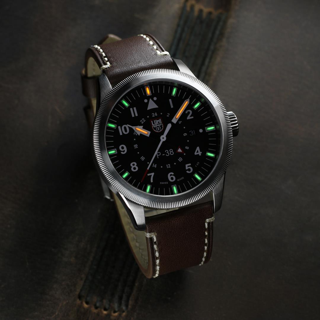 Luminox Air Pilot P-38 Lightning GMT Black Dial Brown Leather Strap Men’s Watch XA.9521
