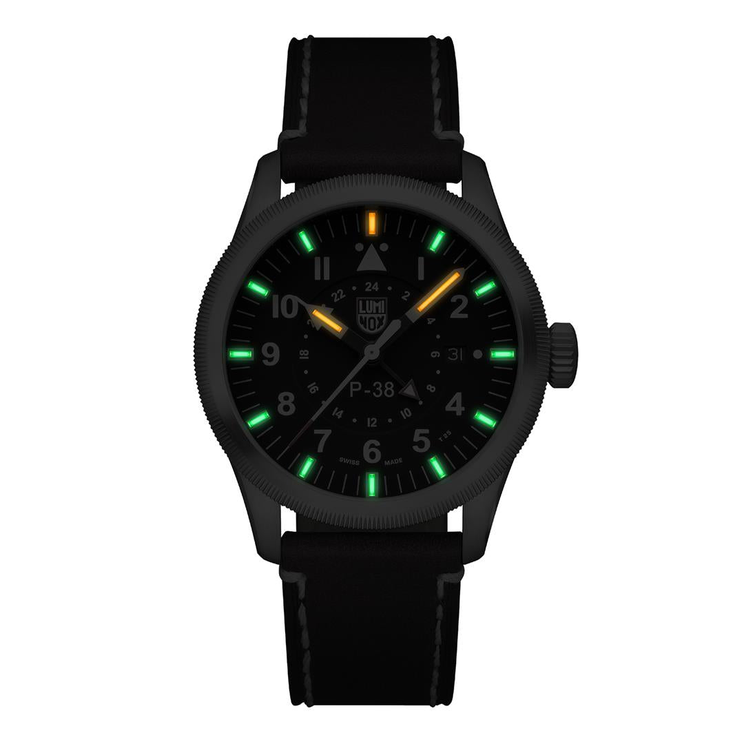 Luminox Air Pilot P-38 Lightning GMT Black Dial Brown Leather Strap Men’s Watch XA.9521