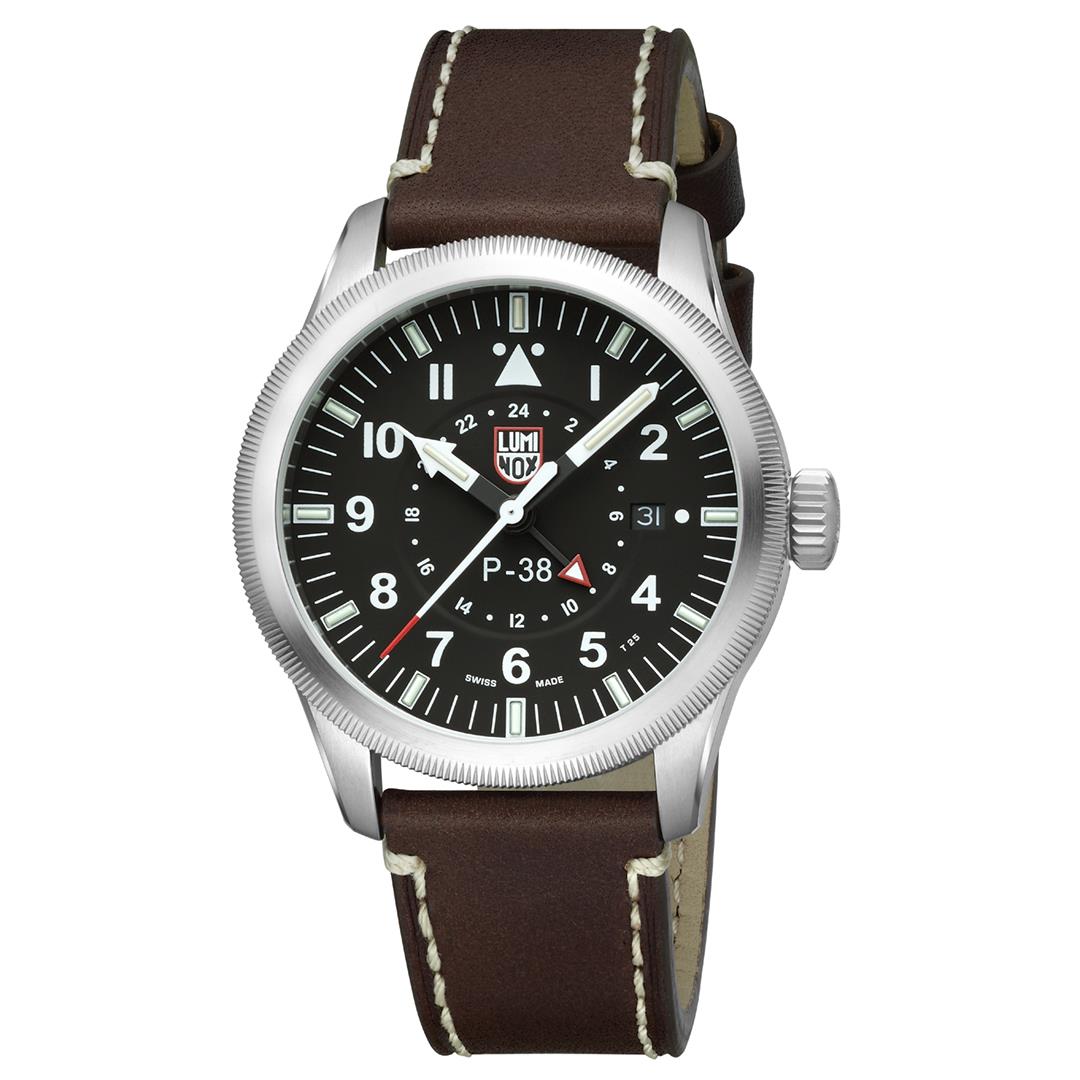 Luminox Air Pilot P-38 Lightning GMT Black Dial Brown Leather Strap Men’s Watch XA.9521