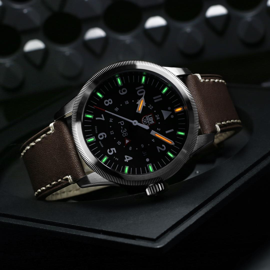 Luminox Air Pilot P-38 Lightning GMT Black Dial Brown Leather Strap Men’s Watch XA.9521