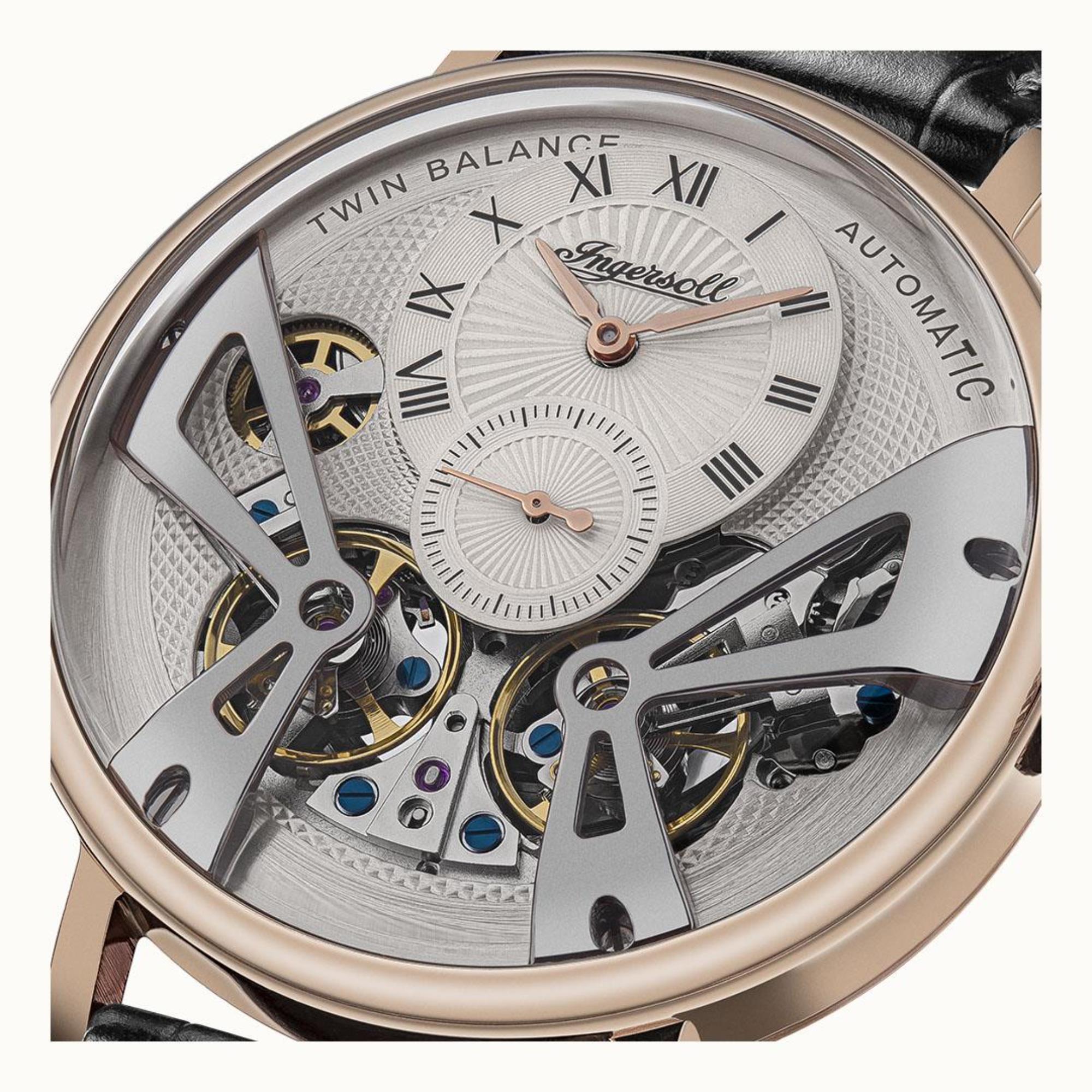 Ingersoll 1892 The Tennessee Automatic Men's Watch with Grey Vinyl and fan texture Dial and Leather Strap - I13101