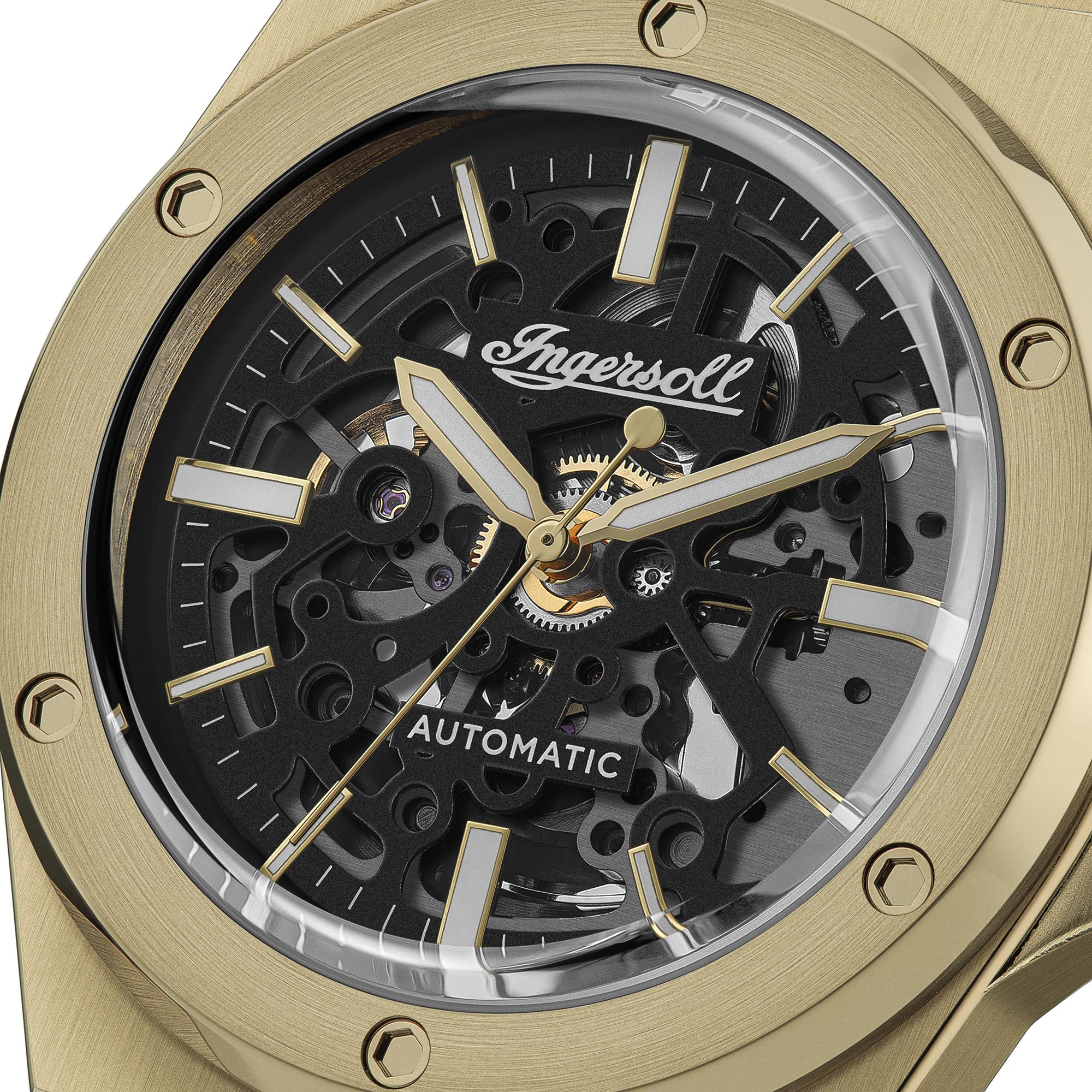 Ingersoll 1892 The Baller Automatic Men's Watch with Black Skeleton Dial and Gold Bracelet - I15001