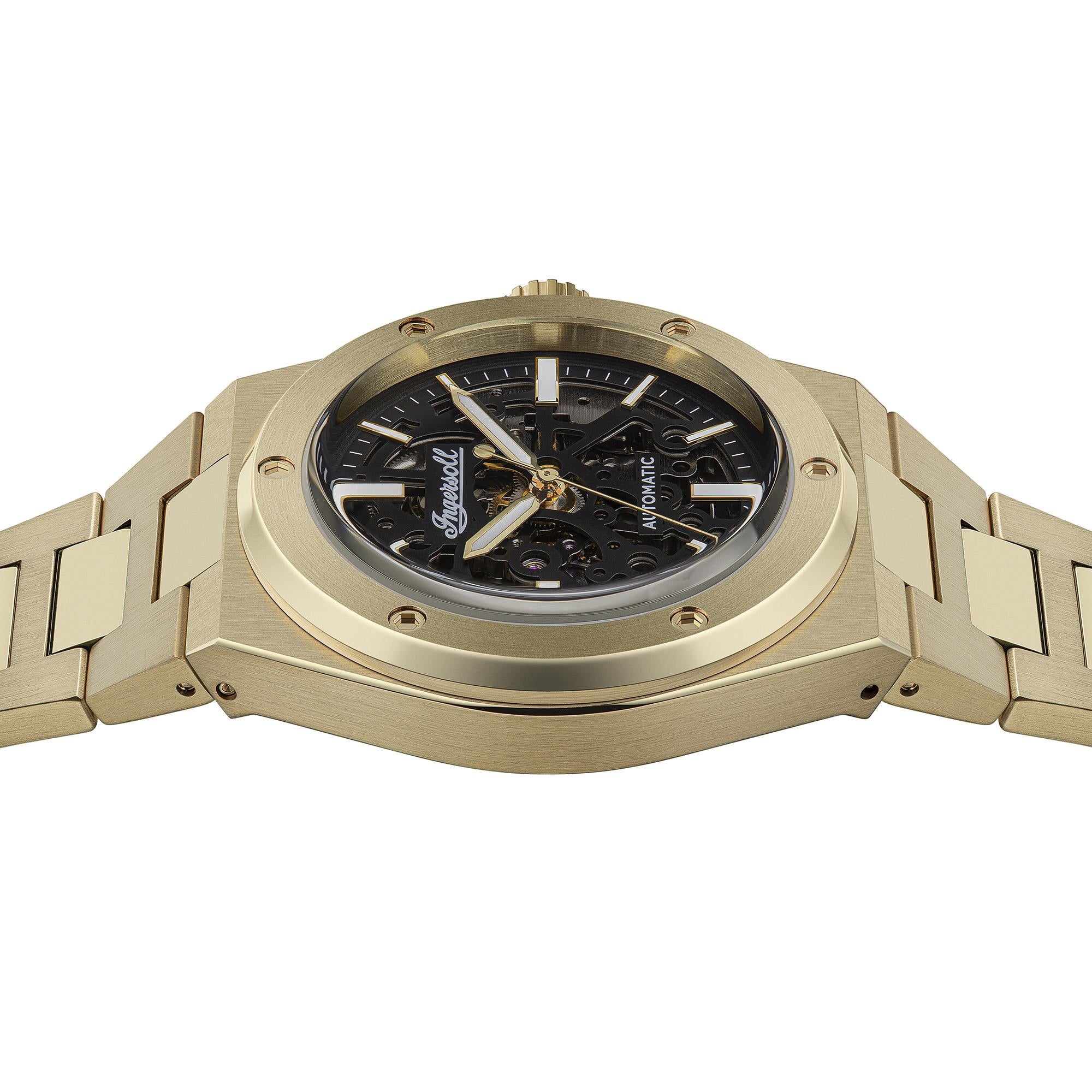 Ingersoll 1892 The Baller Automatic Men's Watch with Black Skeleton Dial and Gold Bracelet - I15001