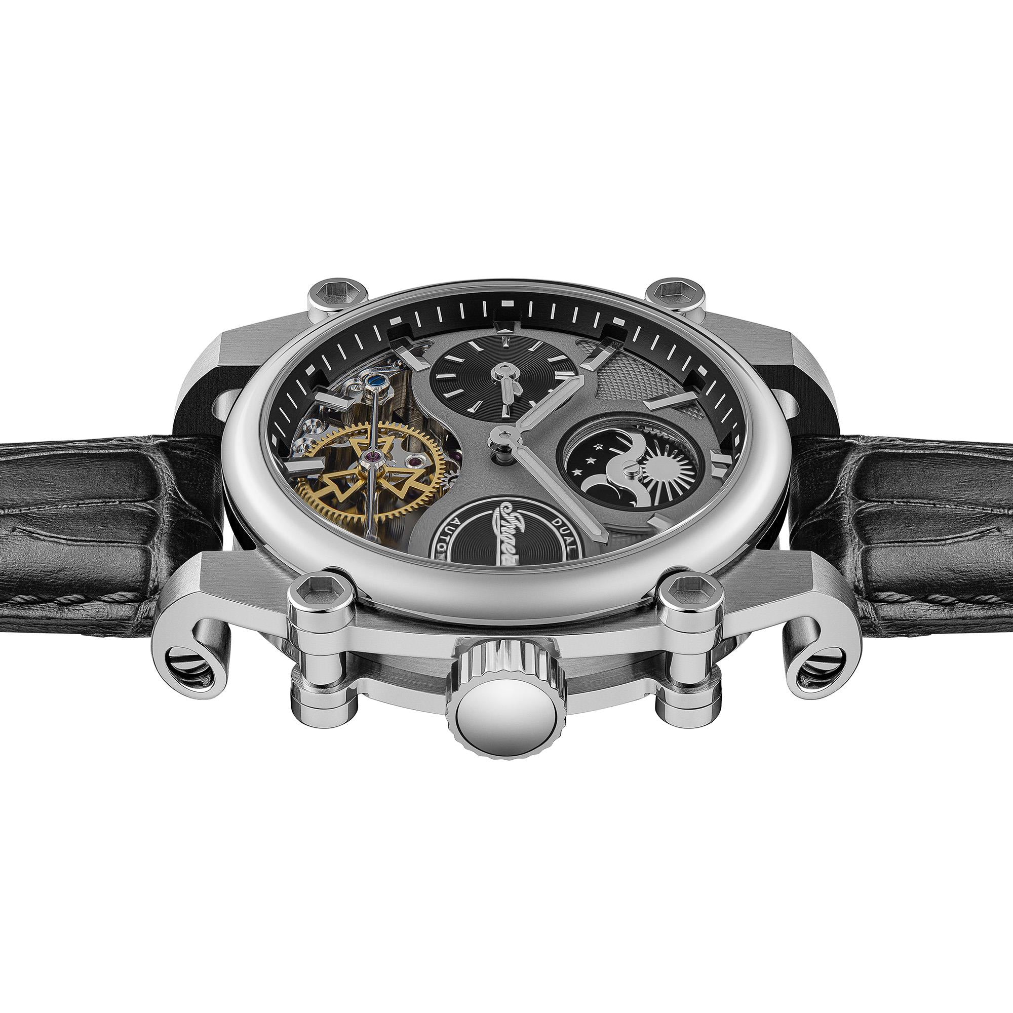 Ingersoll 1892 The Varsity Automatic Mens Watch with Grey Skeleton Dial and Black Leather Strap I15402