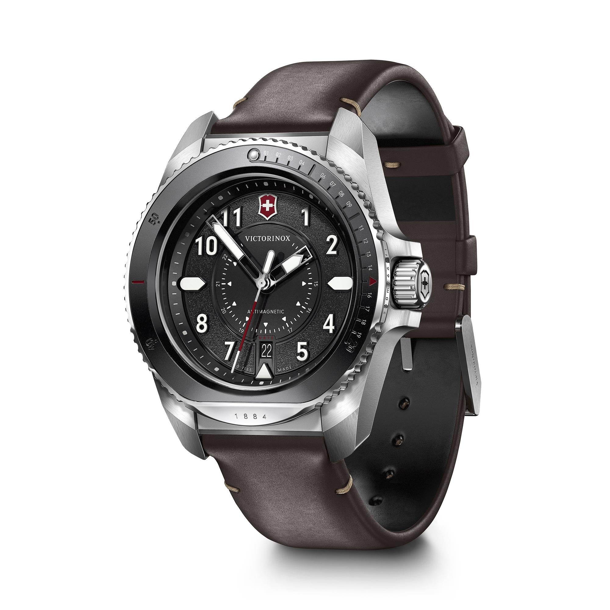 Victorinox Journey 1884 Black Dial Quartz Watch with Black Silicone & Brown Leather Strap Set 241976.1