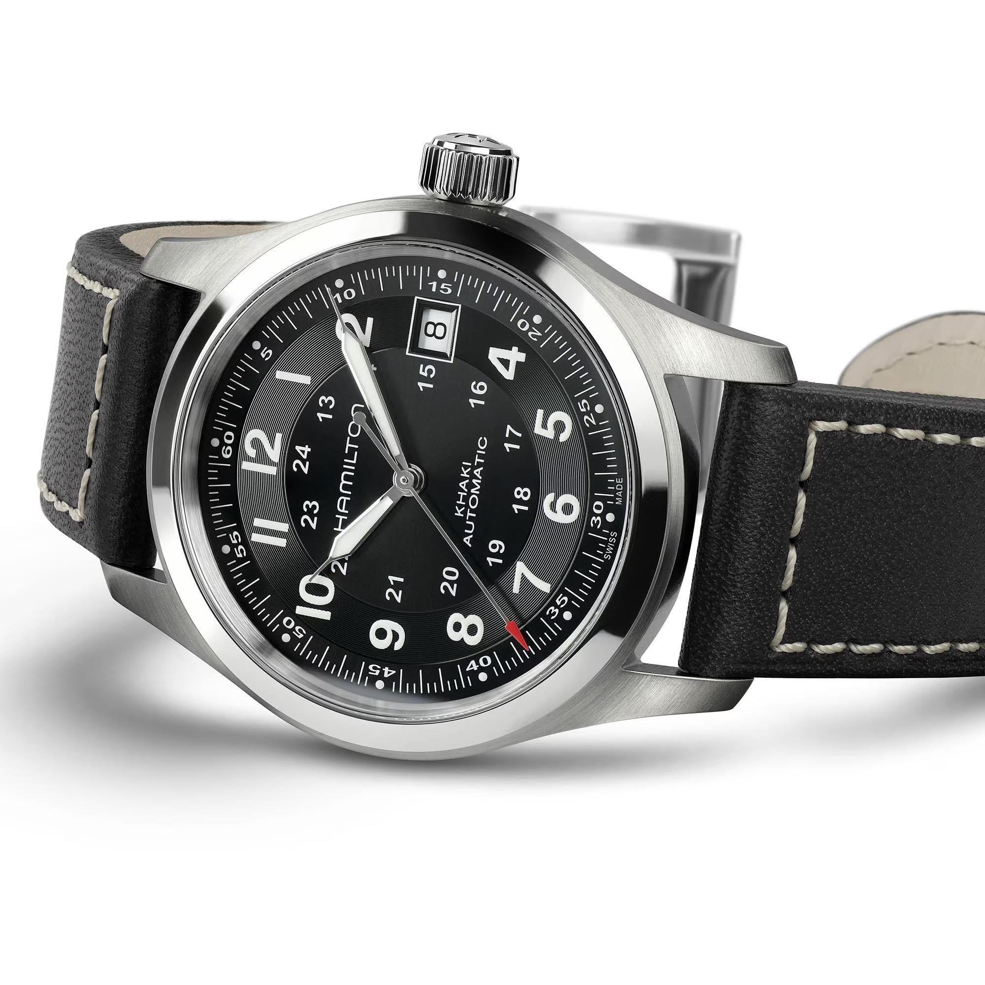 Hamilton Khaki Field Automatic Black Dial Black Leather Strap Men's Watch H70455733