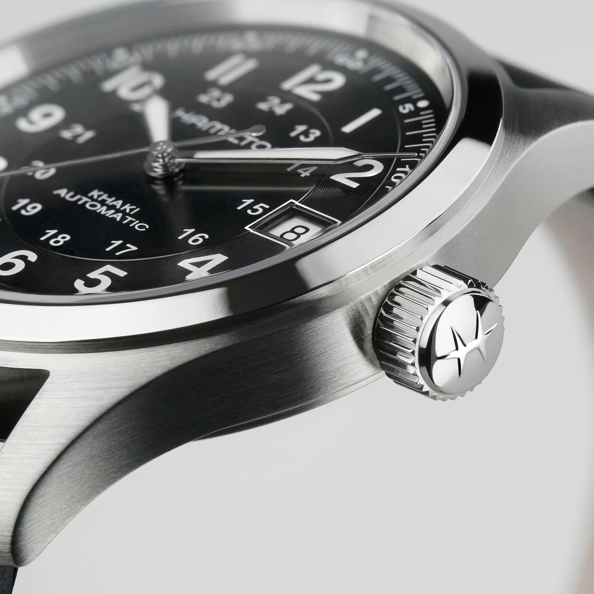 Hamilton Khaki Field Automatic Black Dial Black Leather Strap Men's Watch H70455733