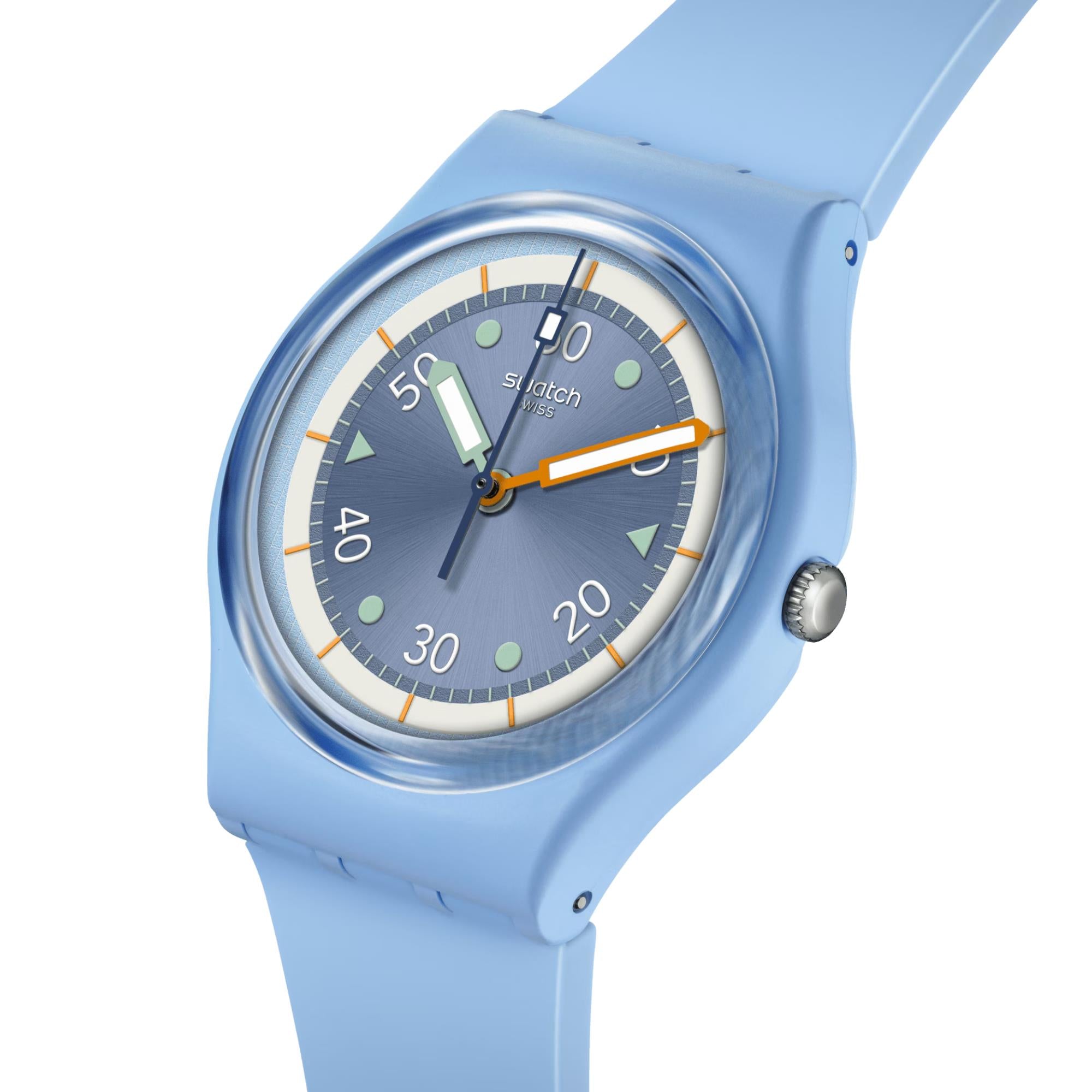 Swatch Frozen Waterfall Bioceramic Light Blue Dial Silicone Strap Unisex Watch SO31L100
