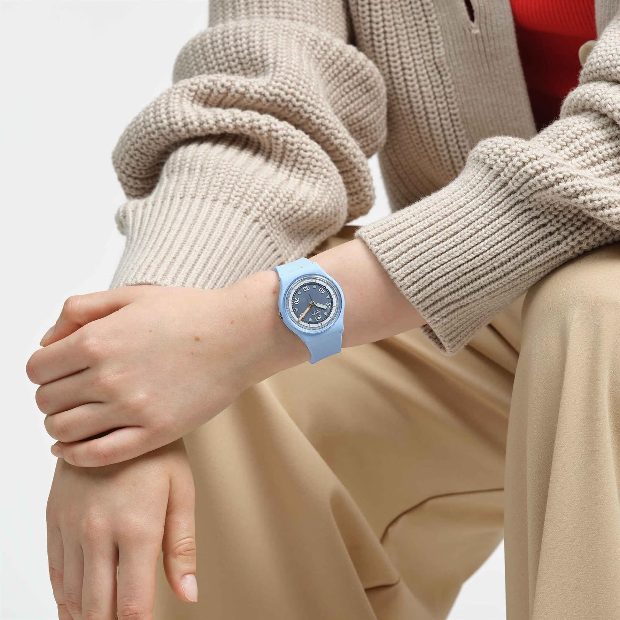 Swatch Frozen Waterfall Bioceramic Light Blue Dial Silicone Strap Unisex Watch SO31L100