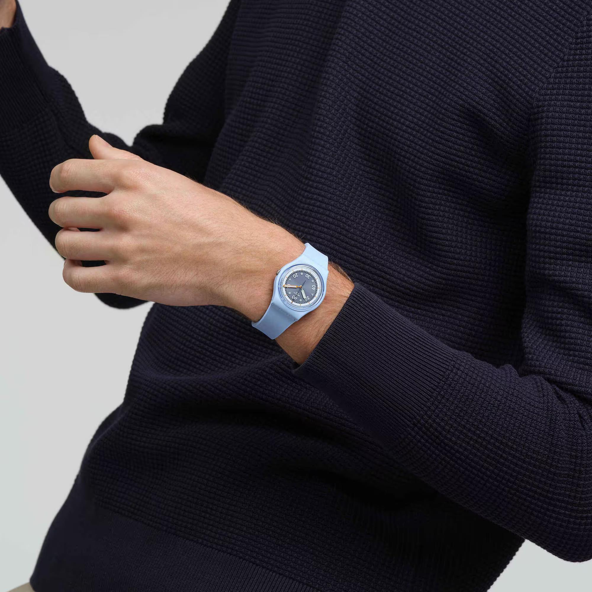Swatch Frozen Waterfall Bioceramic Light Blue Dial Silicone Strap Unisex Watch SO31L100