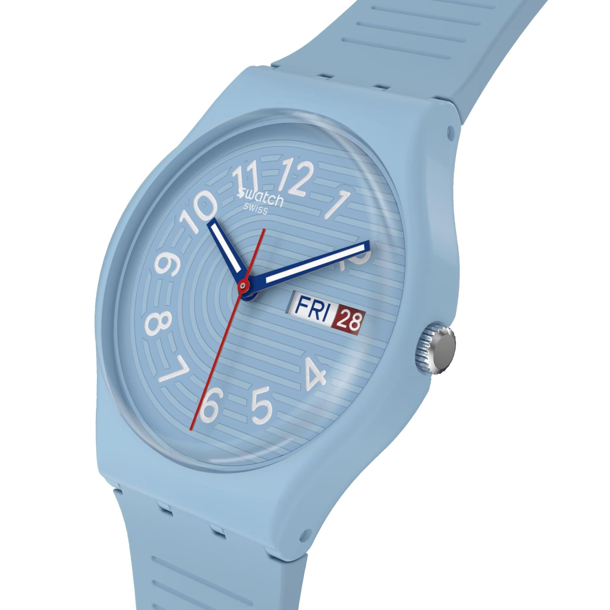 Swatch Trendy Lines in the Sky Light Blue Dial Silicone Strap Unisex Watch SO28S704