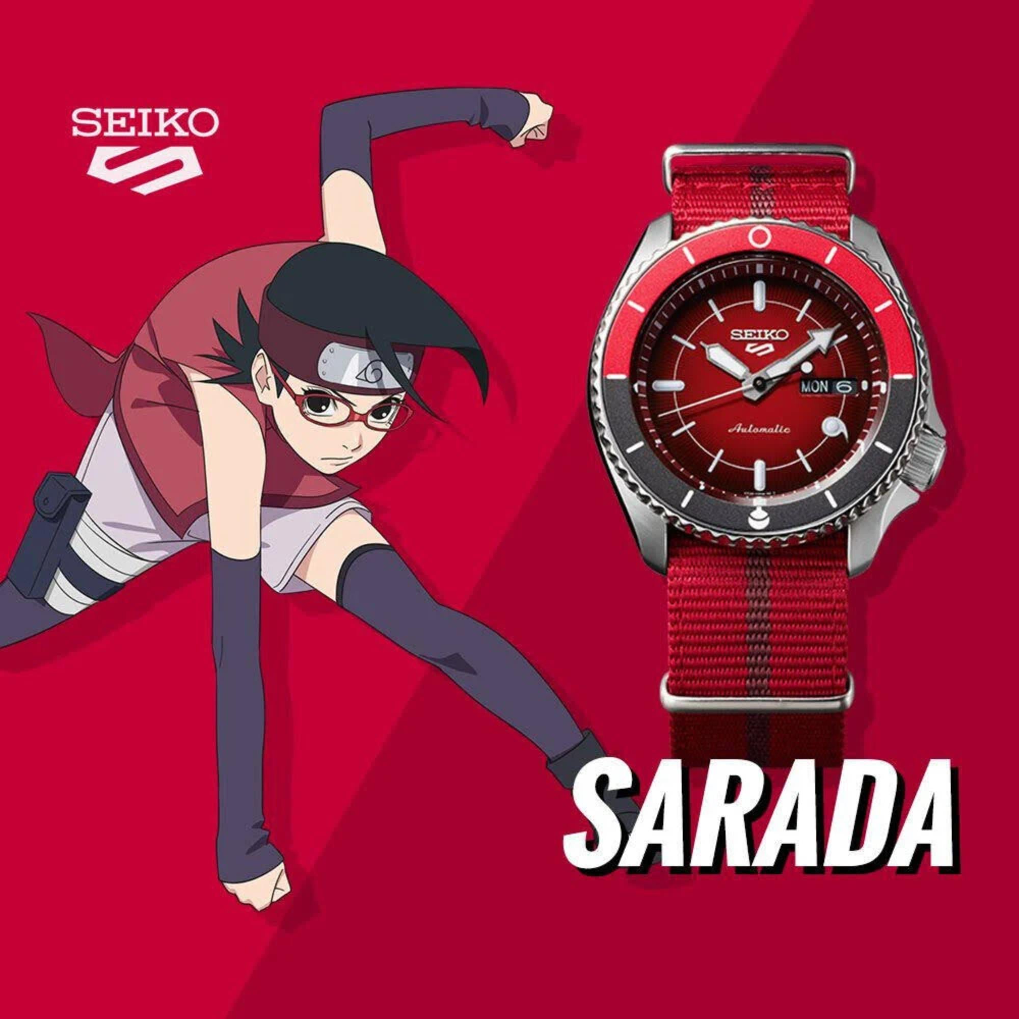 Seiko 5 Sports Boruto & Naruto “Sarada” Limited Edition Red Dial Nylon Strap Men's Watch SRPF67K1