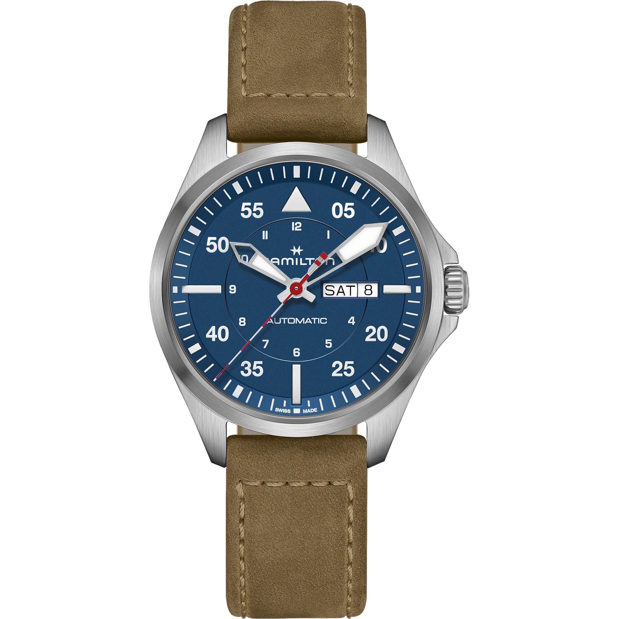 Hamilton Khaki Aviation Pilot Air-Glaciers Day Date Blue Dial Velcro Strap Men's Watch H64655941